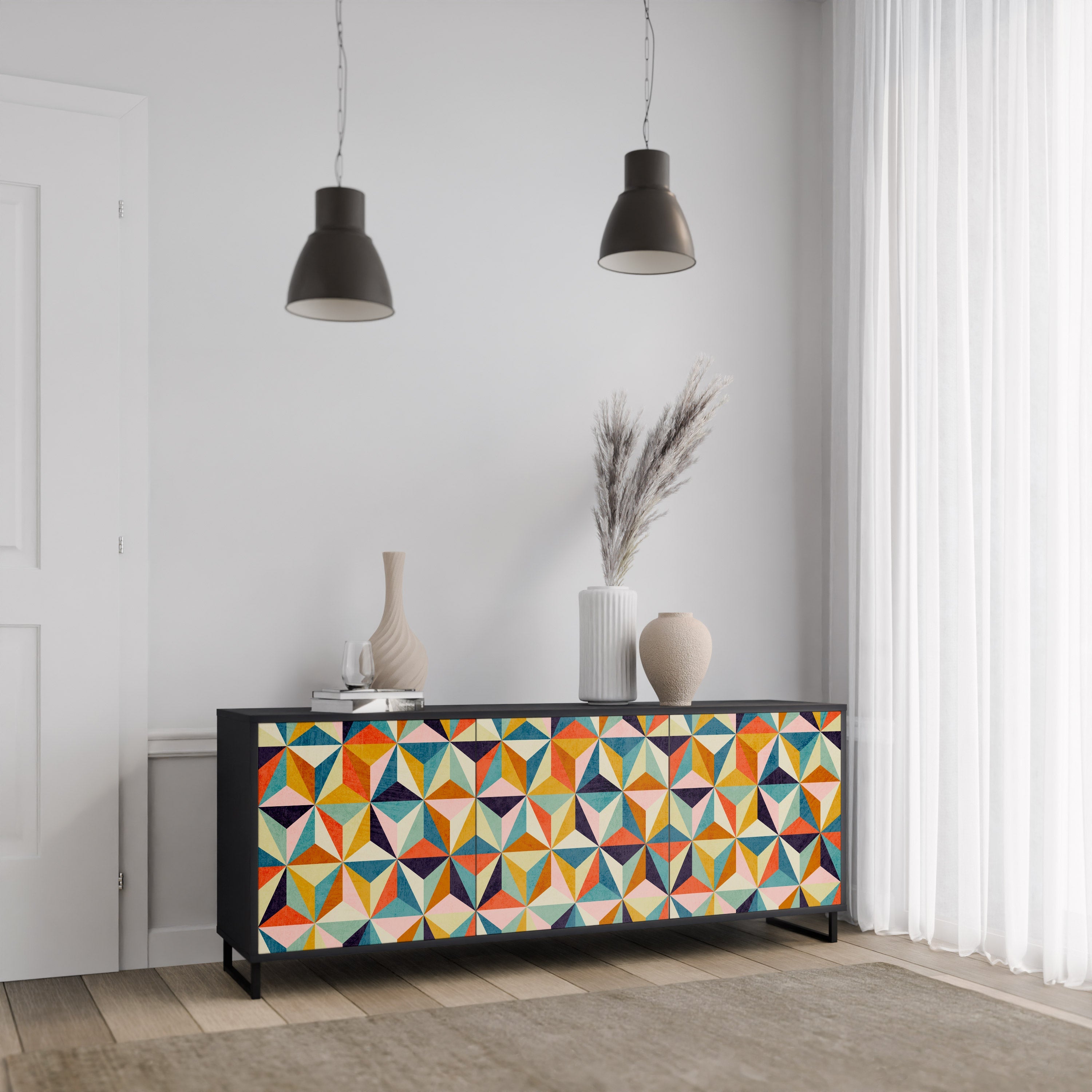 TESSELATE TREASURES 3-Door Sideboard in Black Finish