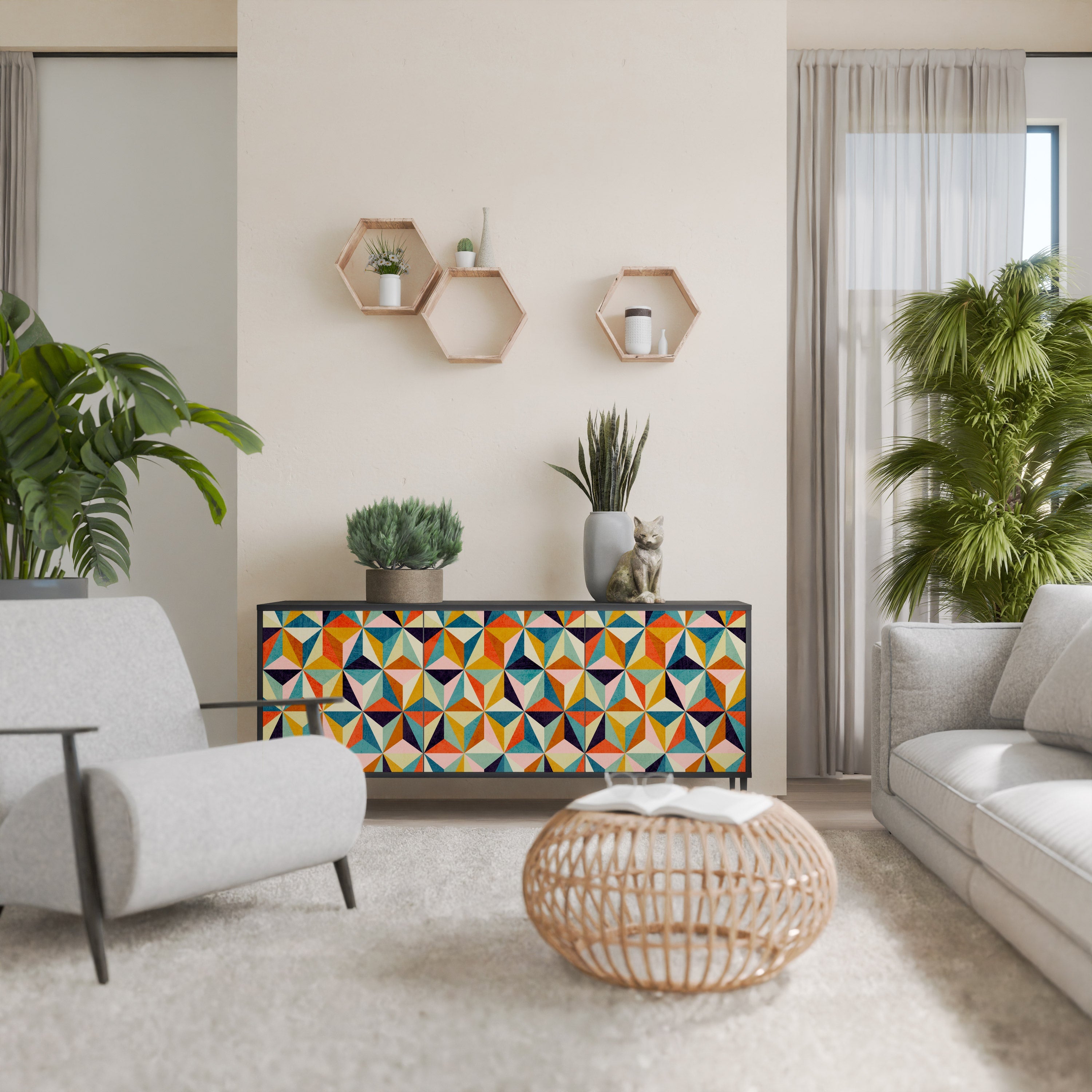 TESSELATE TREASURES 3-Door Sideboard in Black Finish