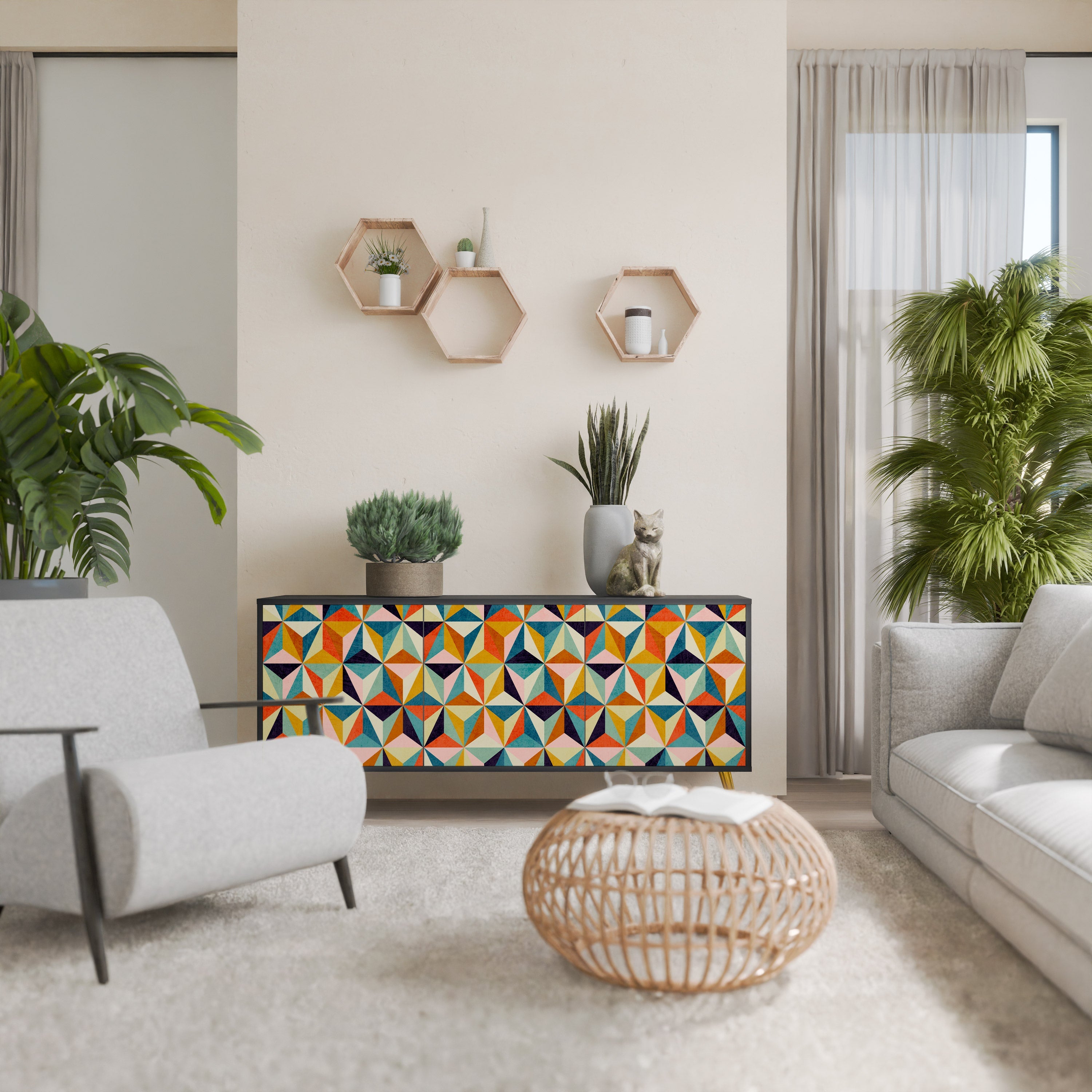 TESSELATE TREASURES 3-Door Sideboard in Black Finish