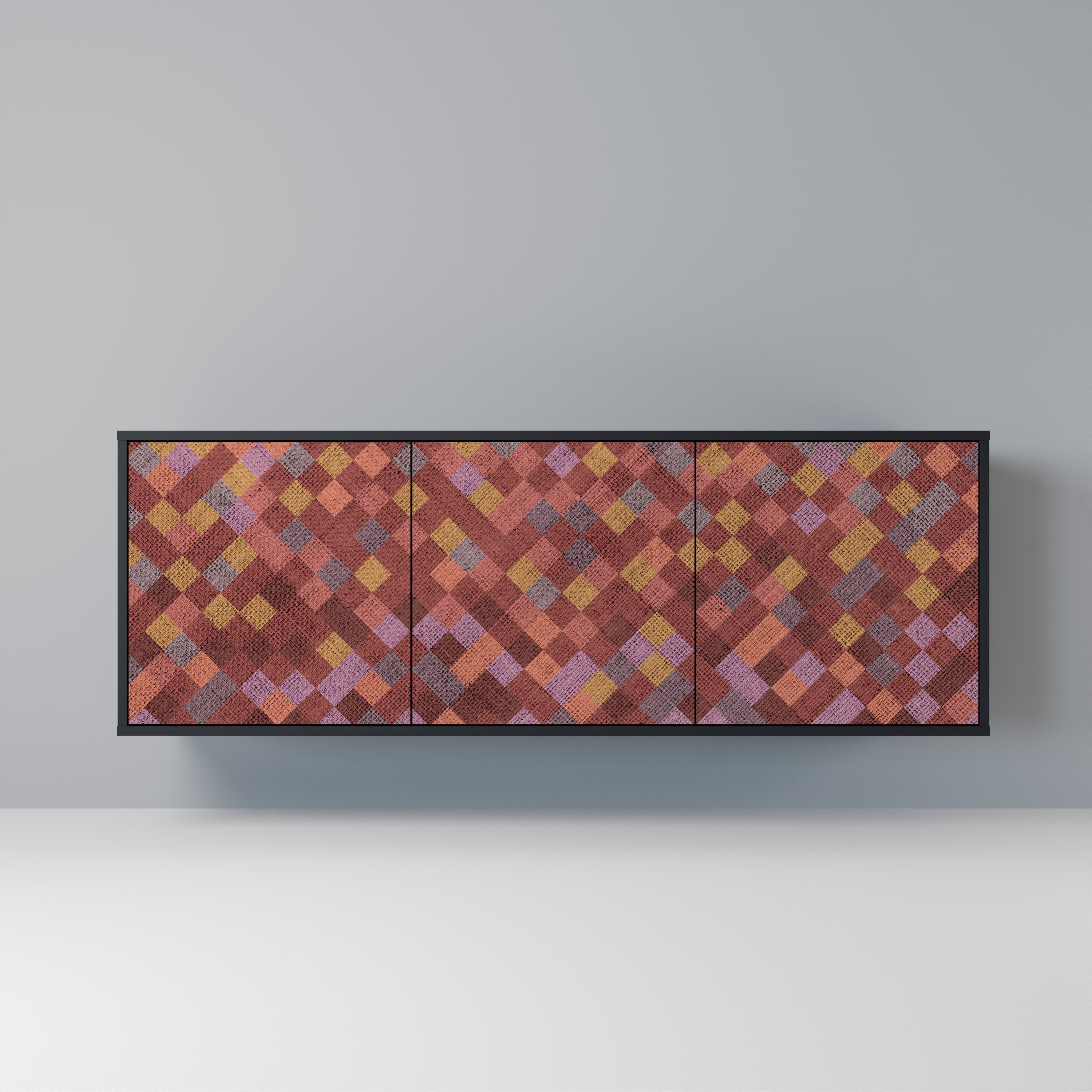 PAINTED SQUARES 3-Door Sideboard in Black Finish