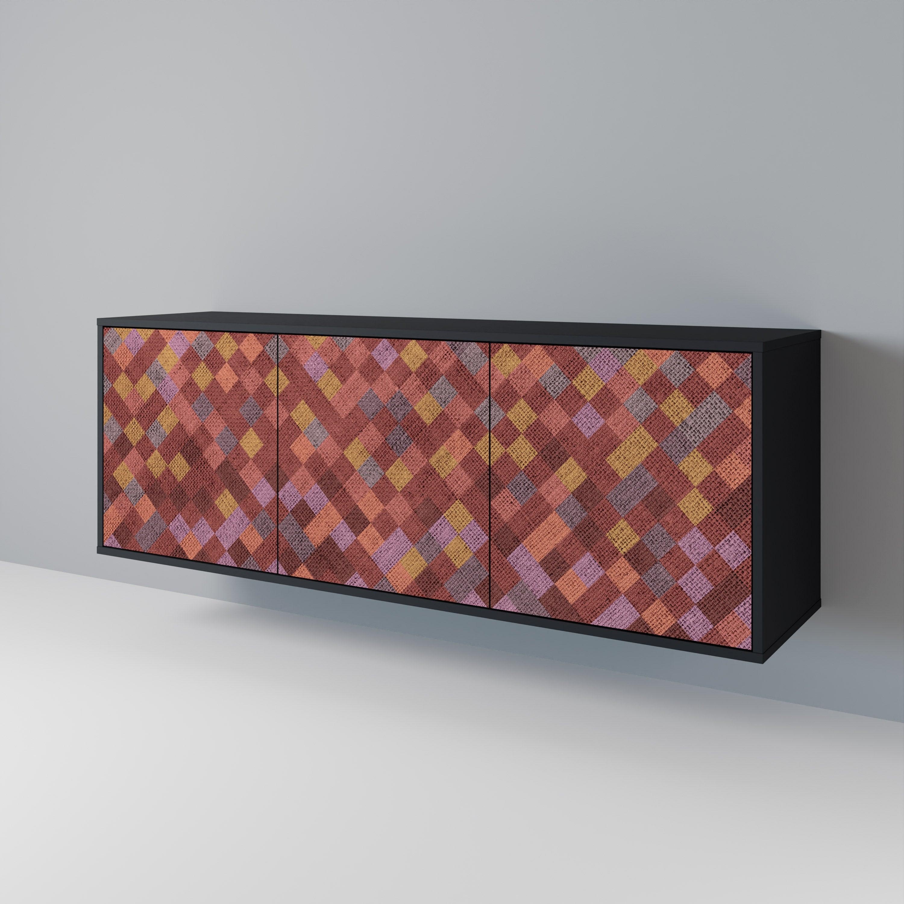 PAINTED SQUARES 3-Door Sideboard in Black Finish