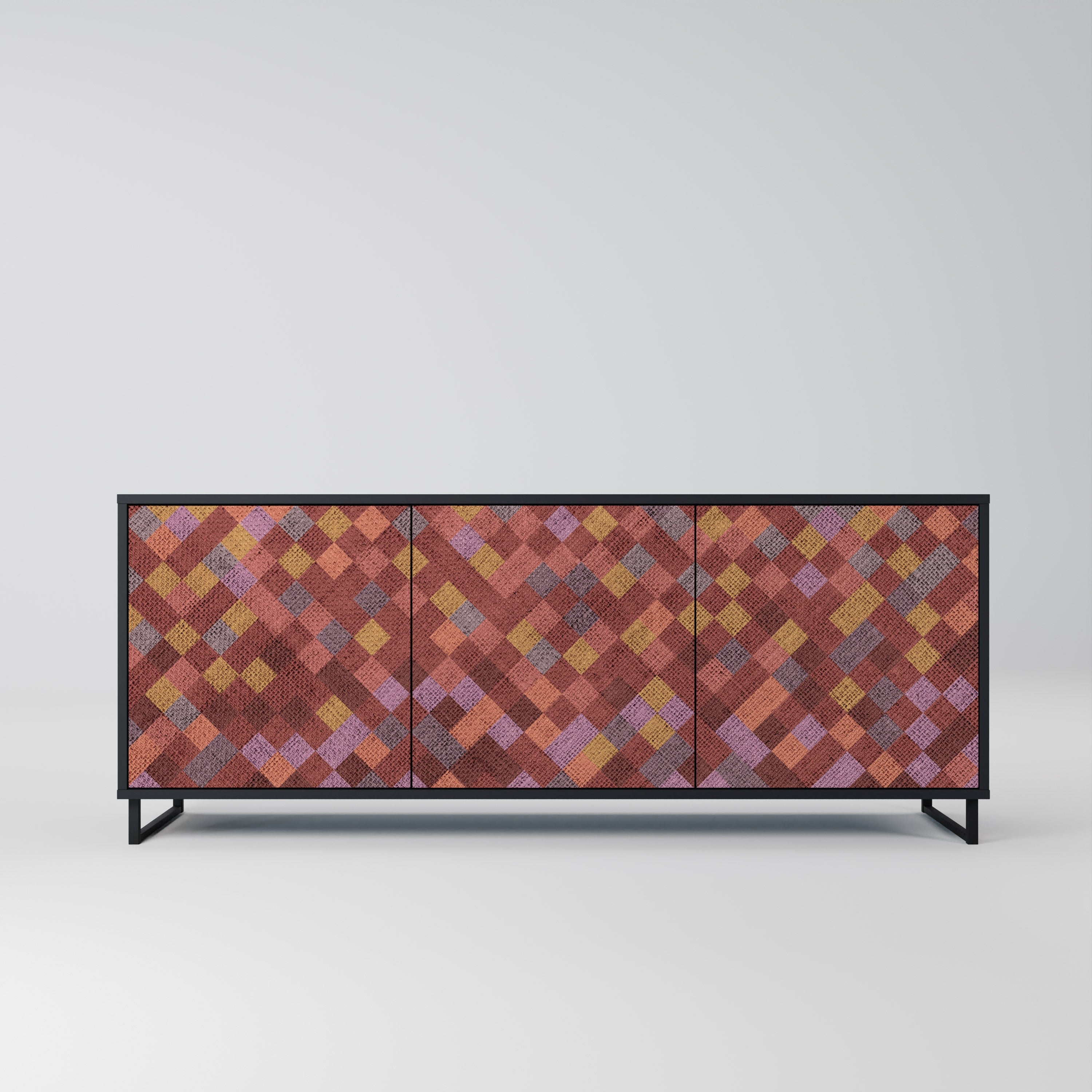 PAINTED SQUARES 3-Door Sideboard in Black Finish