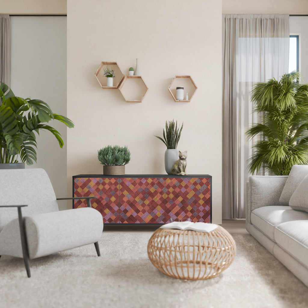 PAINTED SQUARES 3-Door Sideboard in Black Finish