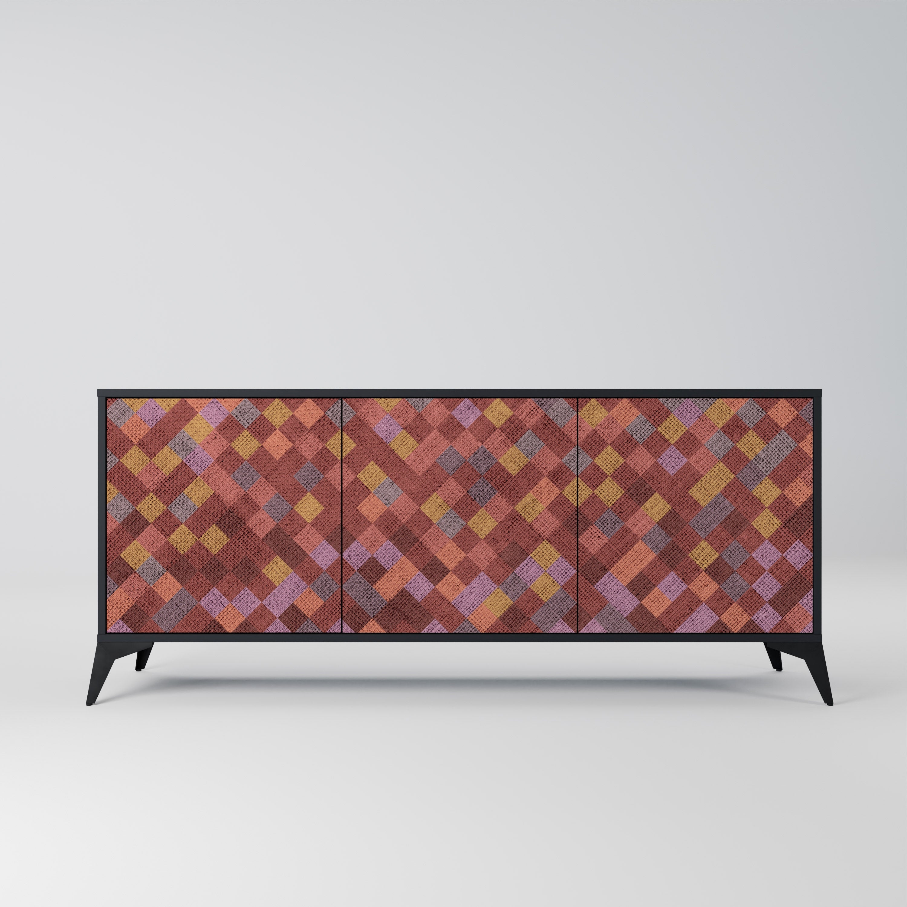 PAINTED SQUARES 3-Door Sideboard in Black Finish