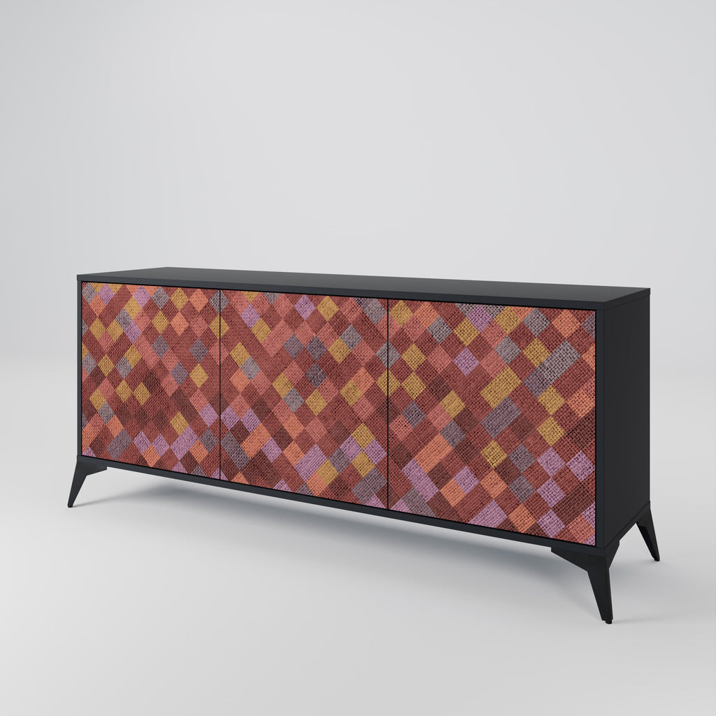 PAINTED SQUARES 3-Door Sideboard in Black Finish