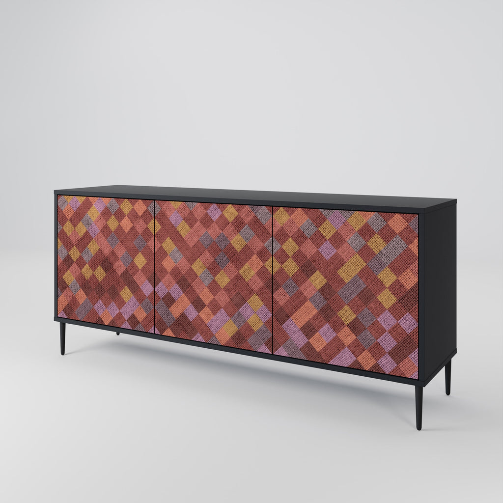PAINTED SQUARES 3-Door Sideboard in Black Finish