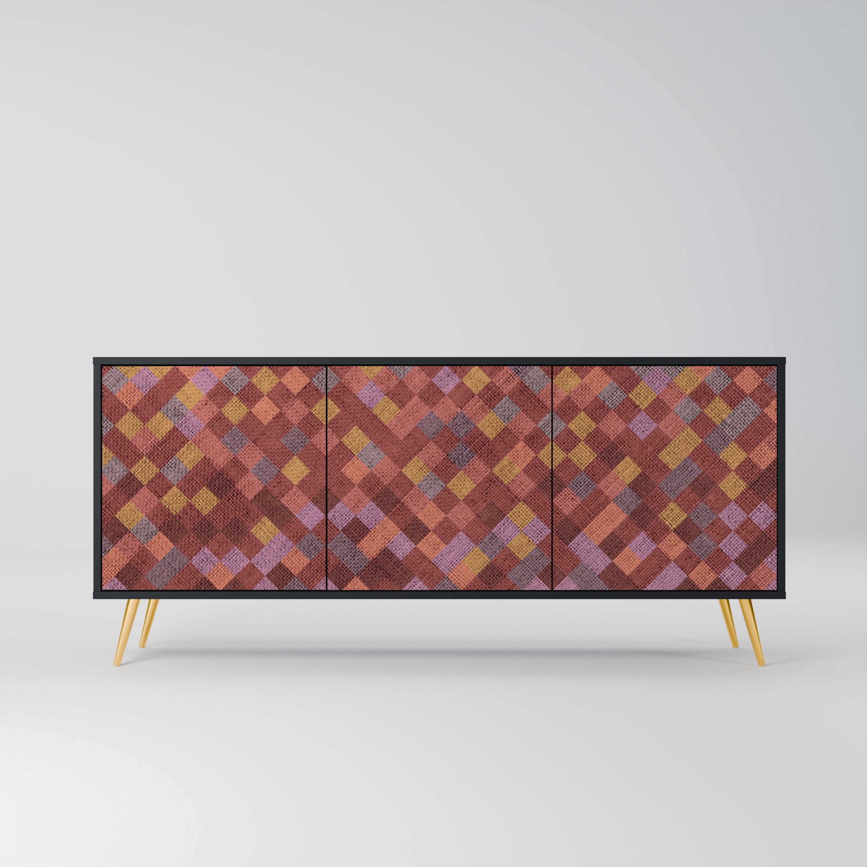 PAINTED SQUARES 3-Door Sideboard in Black Finish