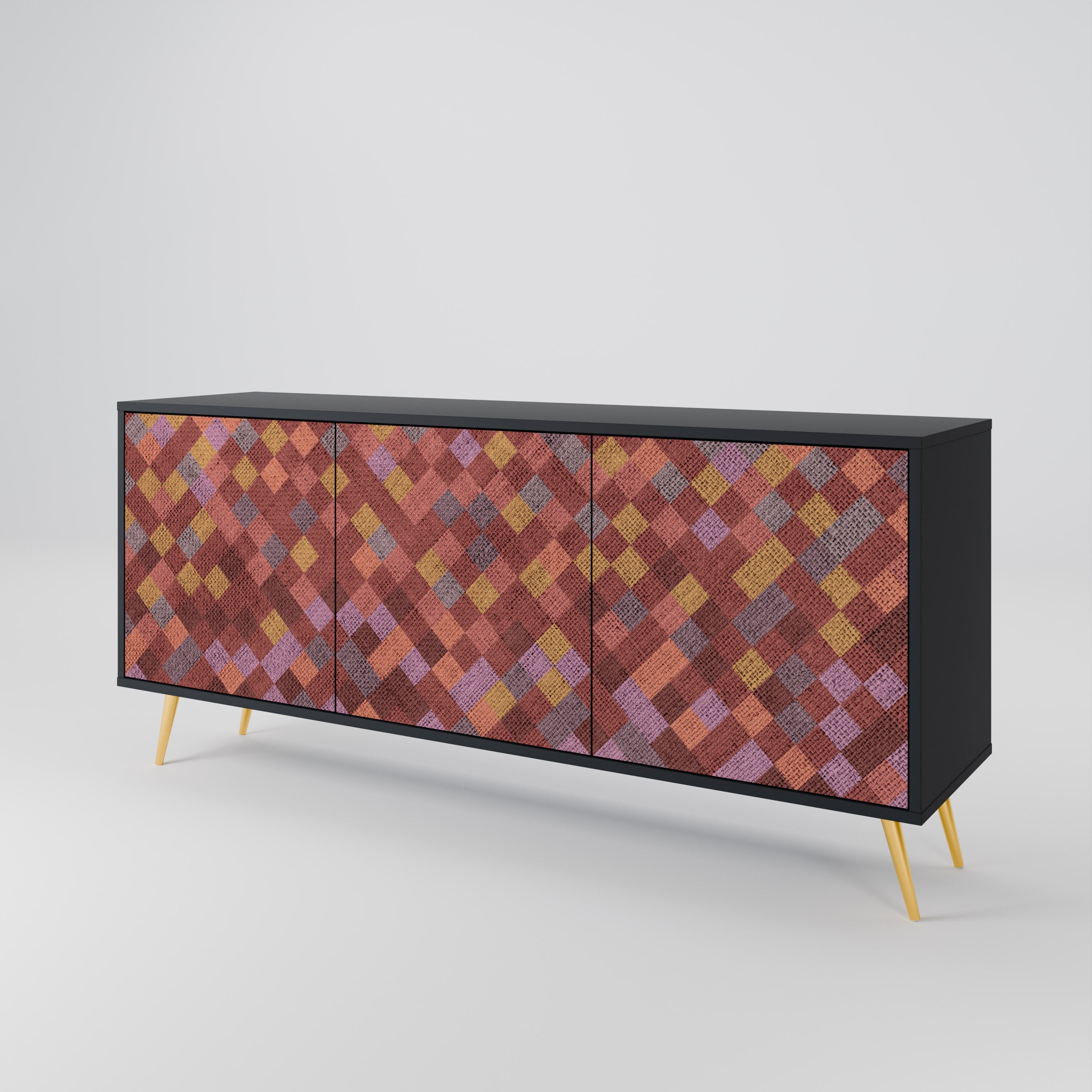 PAINTED SQUARES 3-Door Sideboard in Black Finish