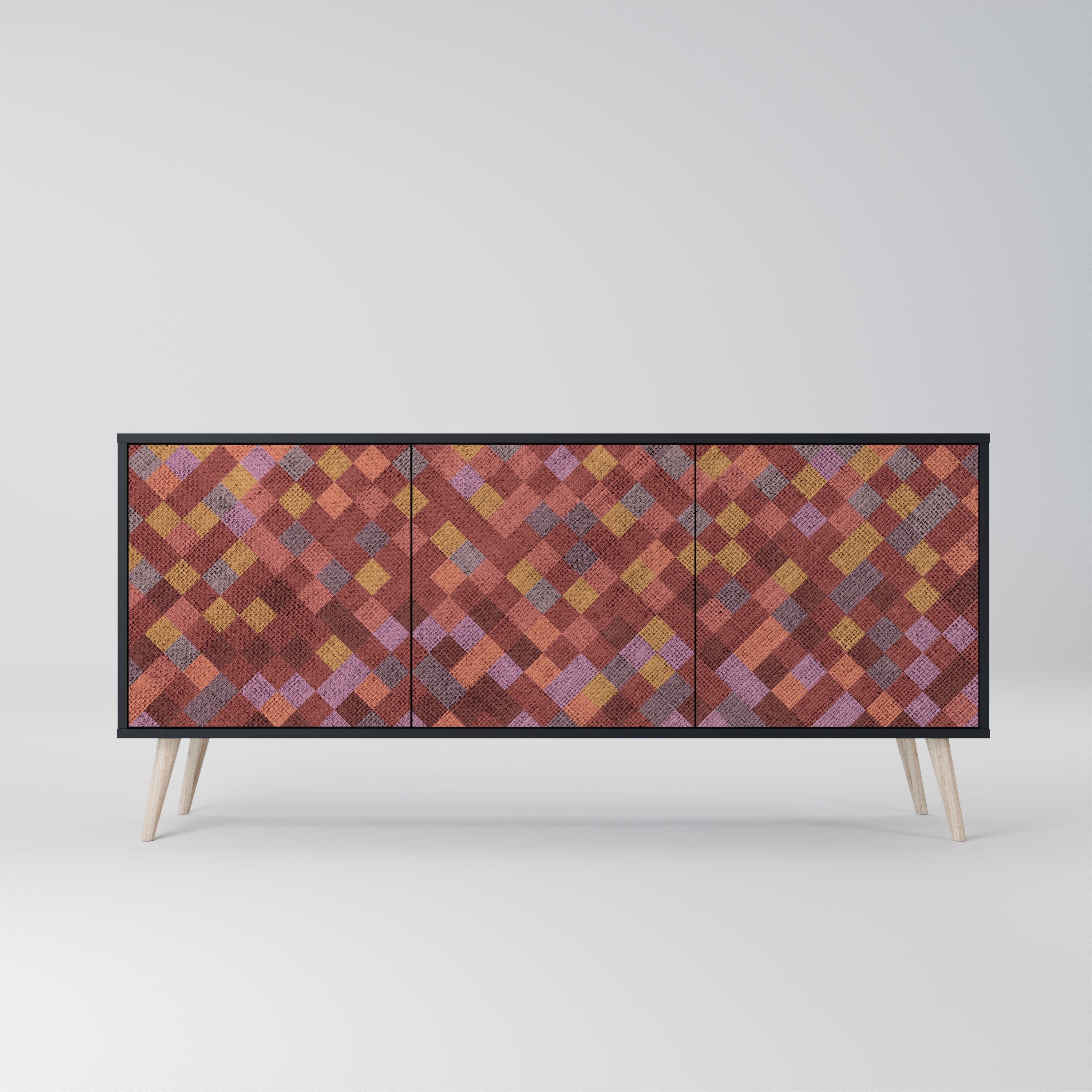 PAINTED SQUARES 3-Door Sideboard in Black Finish