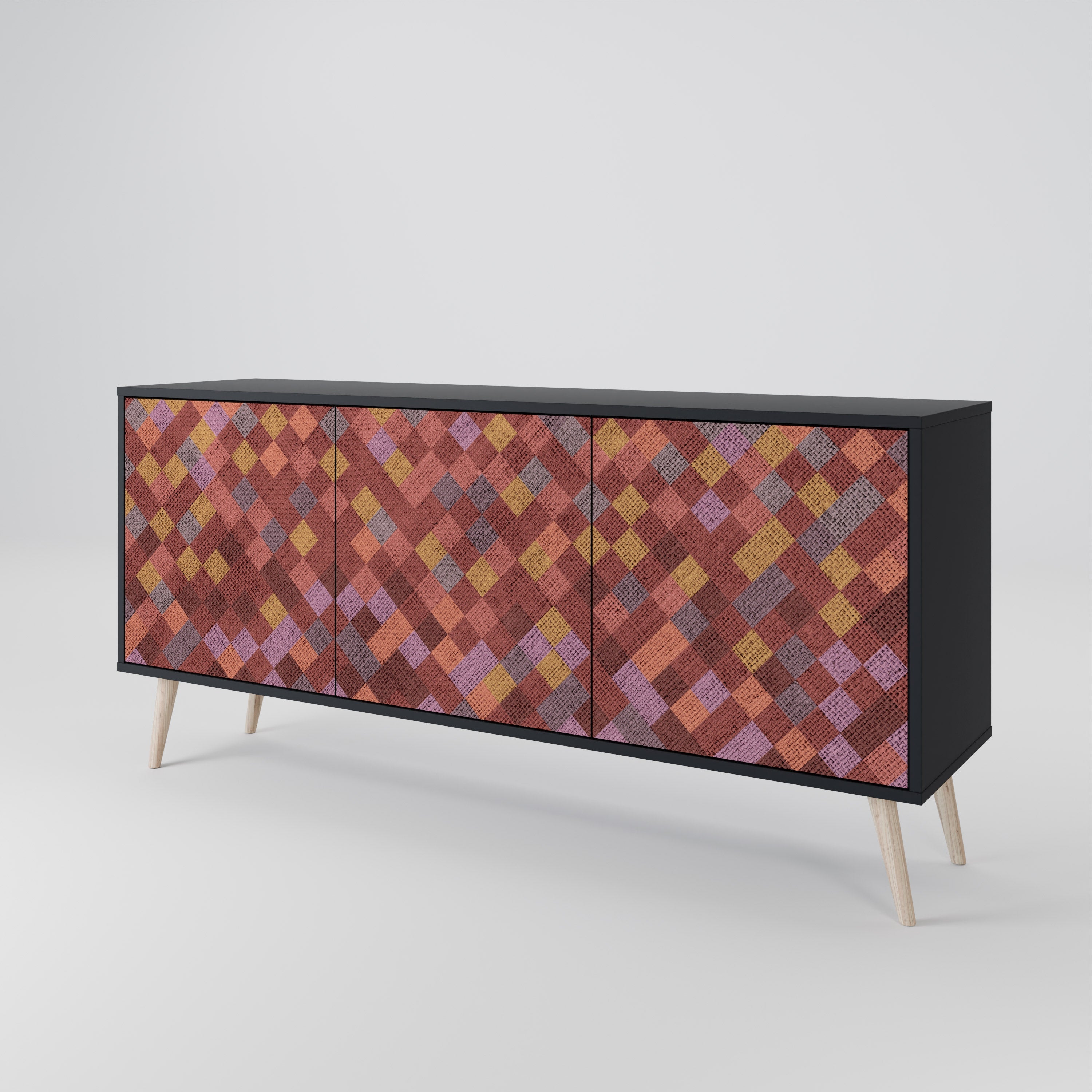 PAINTED SQUARES 3-Door Sideboard in Black Finish