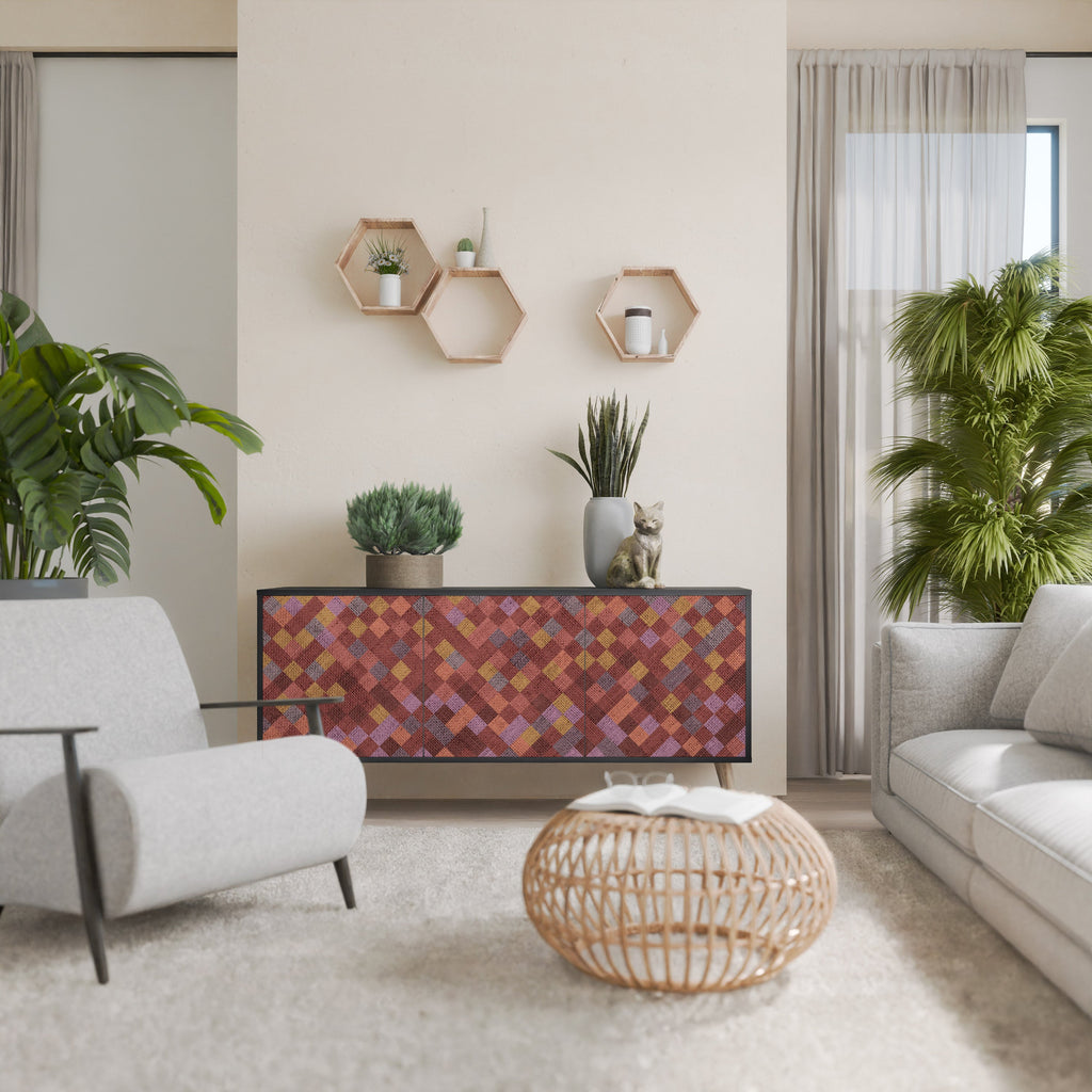 PAINTED SQUARES 3-Door Sideboard in Black Finish