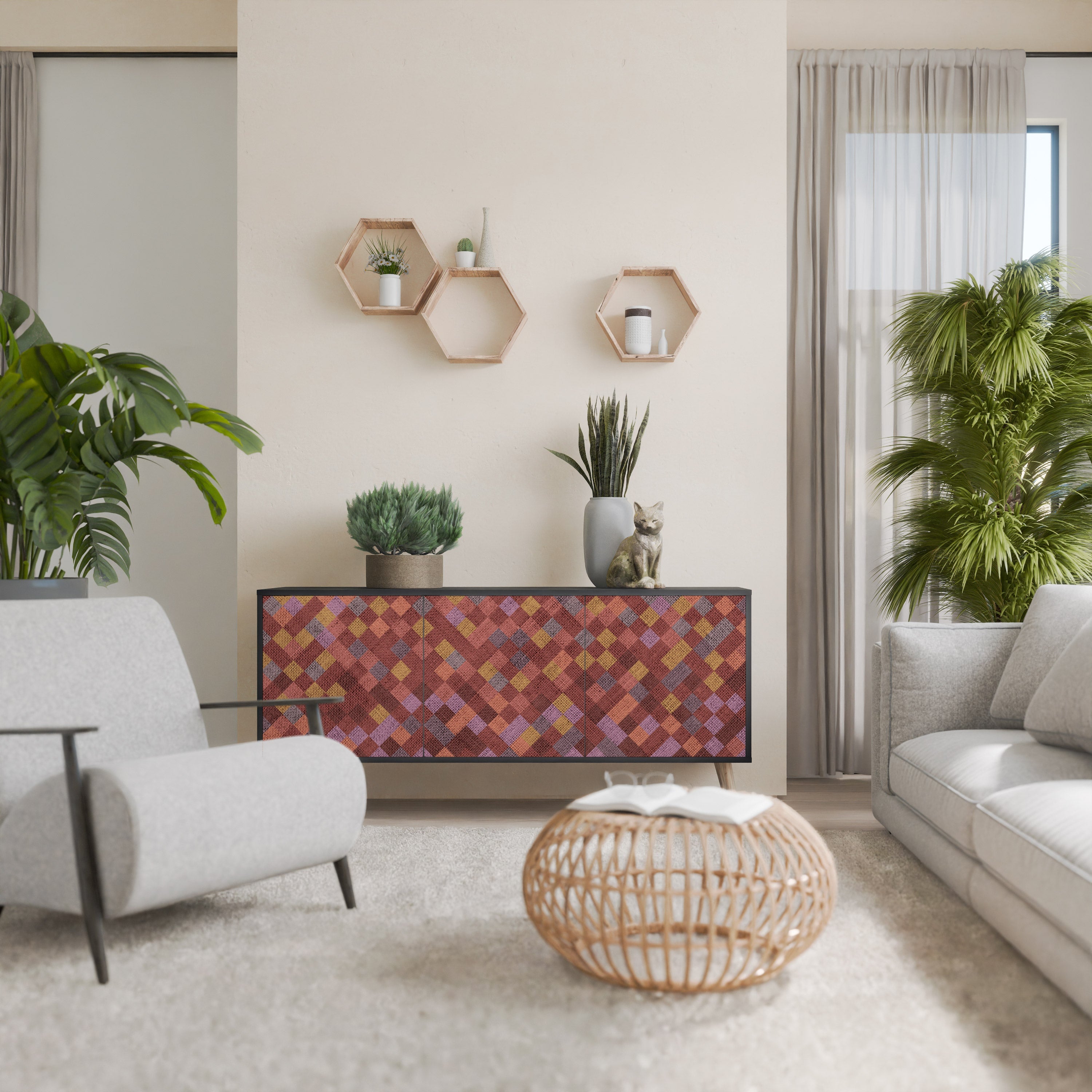 PAINTED SQUARES 3-Door Sideboard in Black Finish