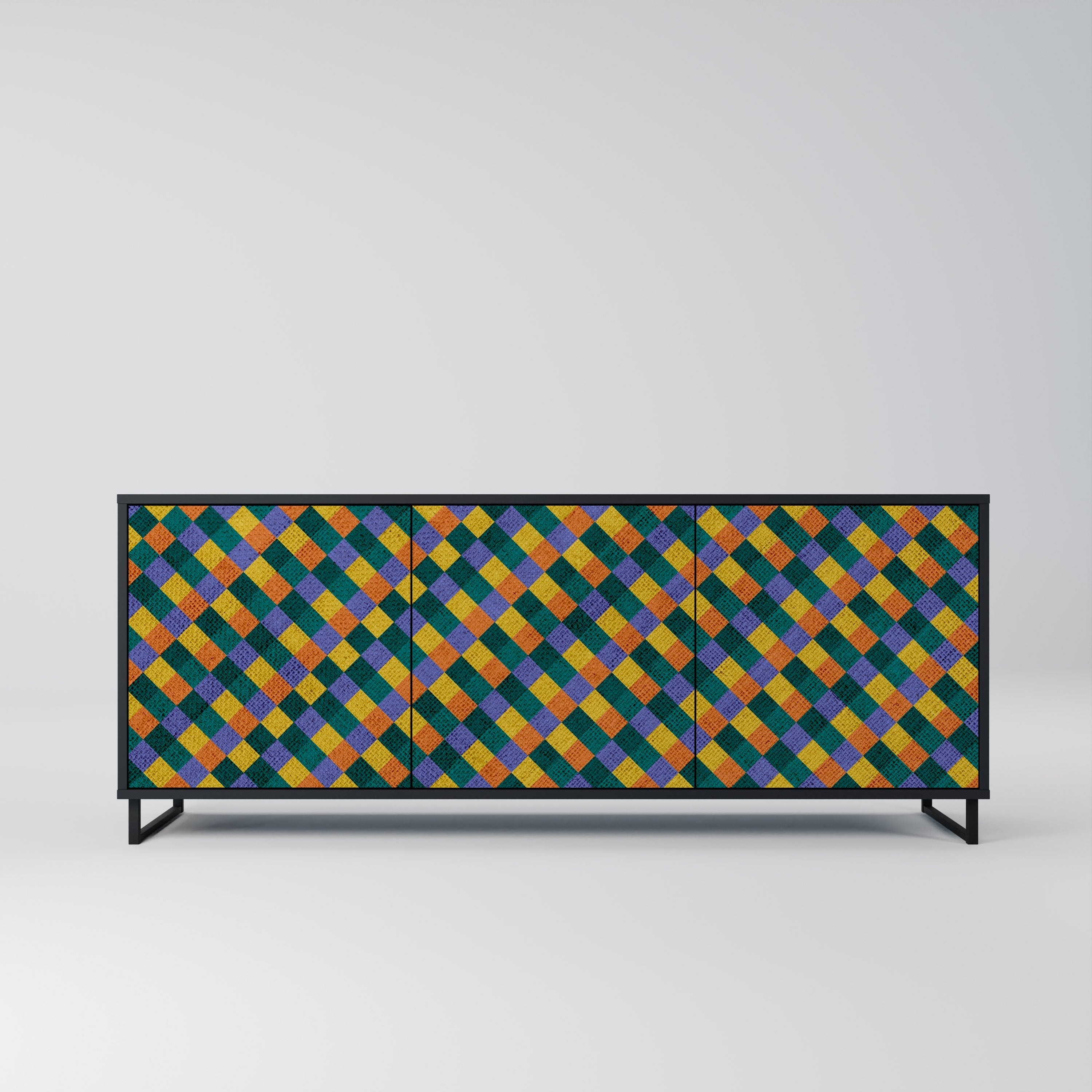 PAINTED SQUARES MIX 3-Door Sideboard in Black Finish