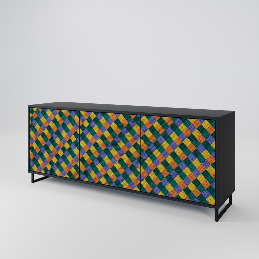 PAINTED SQUARES MIX 3-Door Sideboard in Black Finish