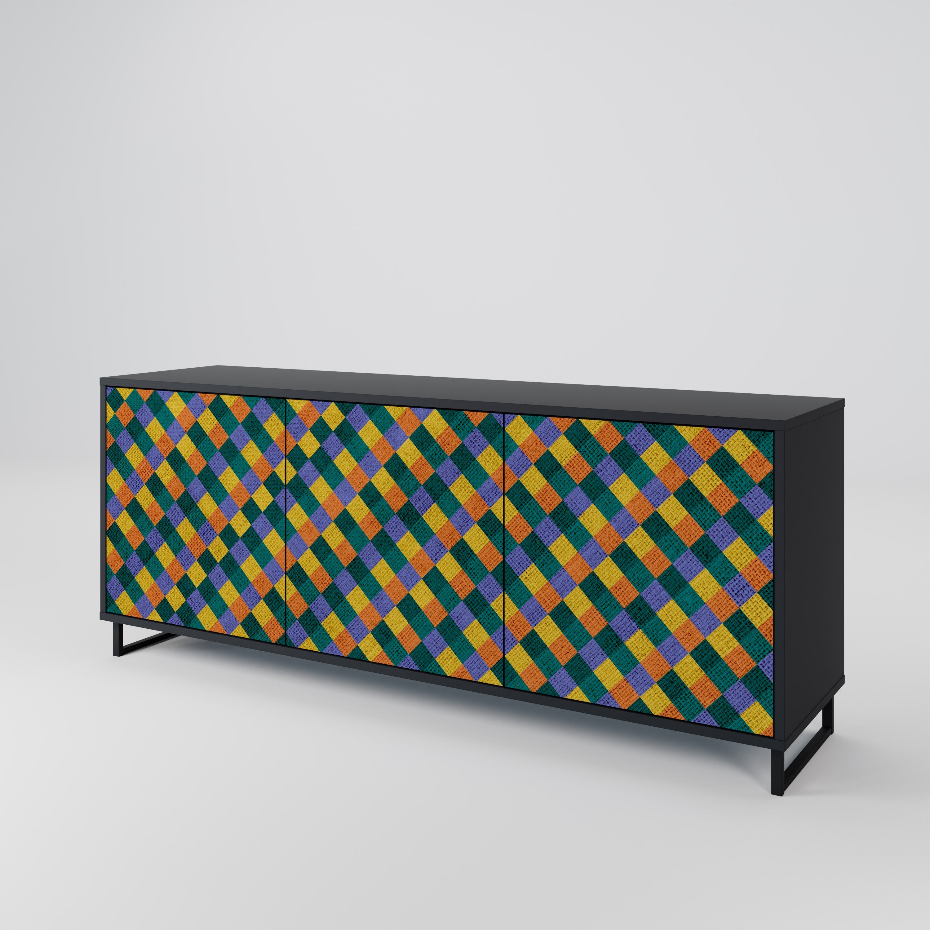 PAINTED SQUARES MIX 3-Door Sideboard in Black Finish