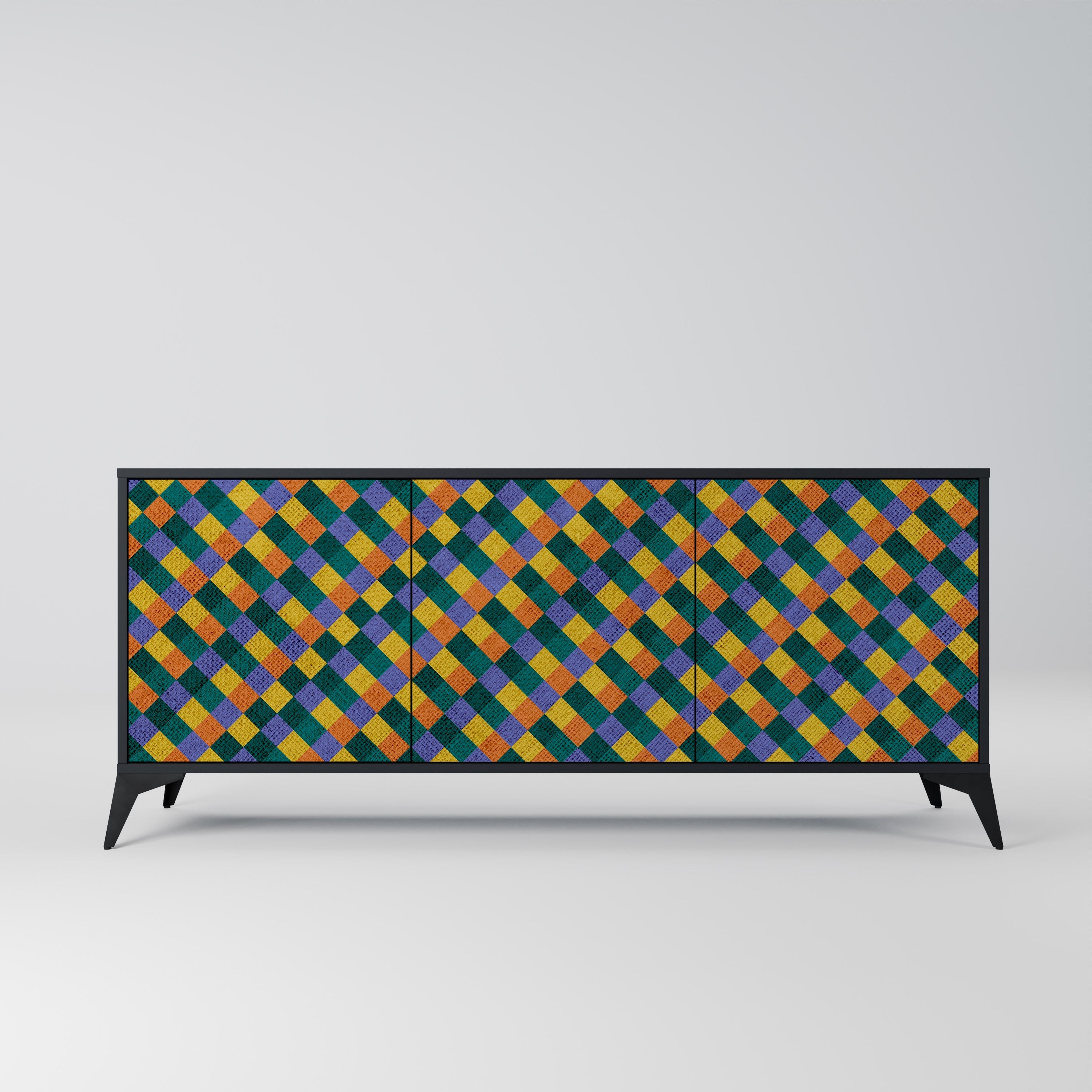 PAINTED SQUARES MIX 3-Door Sideboard in Black Finish