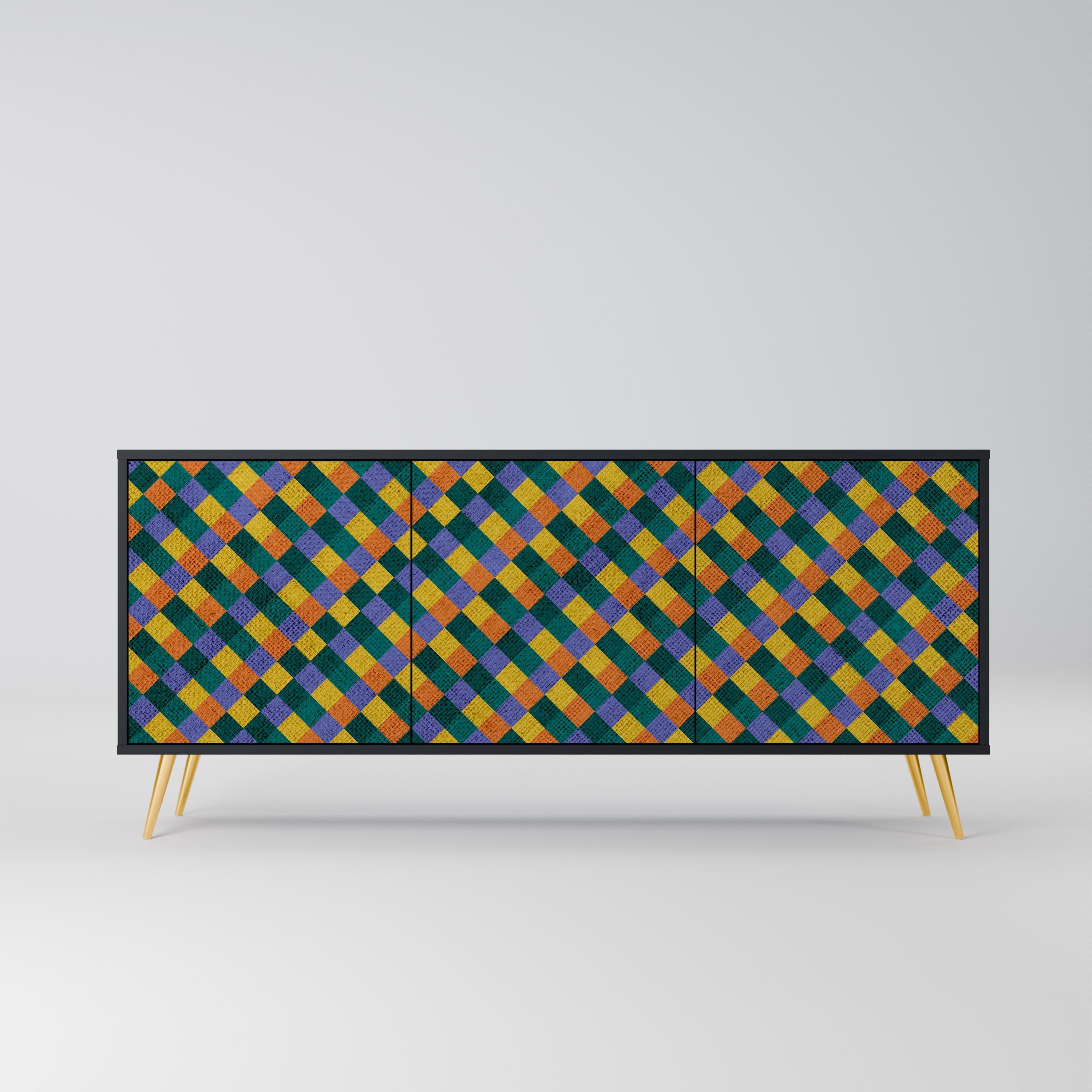 PAINTED SQUARES MIX 3-Door Sideboard in Black Finish