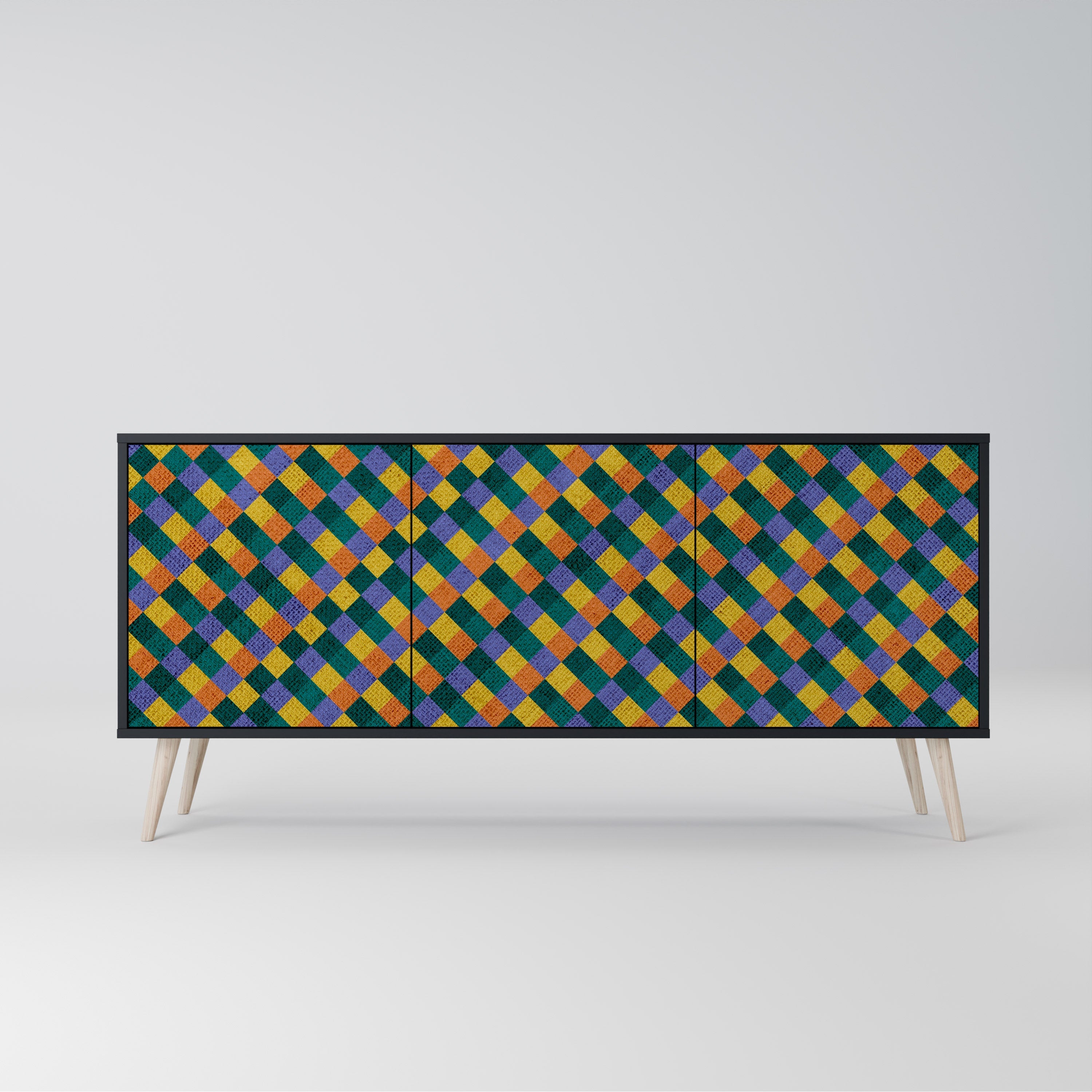 PAINTED SQUARES MIX 3-Door Sideboard in Black Finish