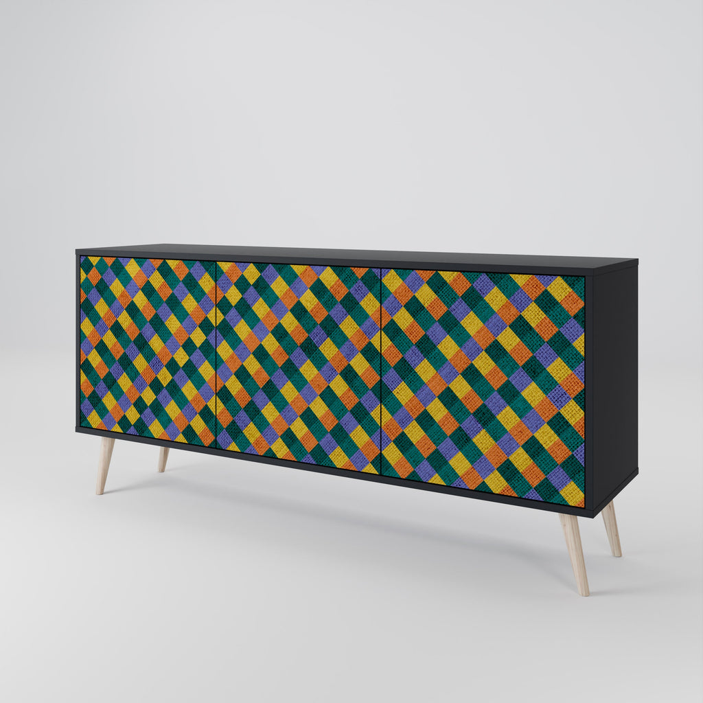 PAINTED SQUARES MIX 3-Door Sideboard in Black Finish