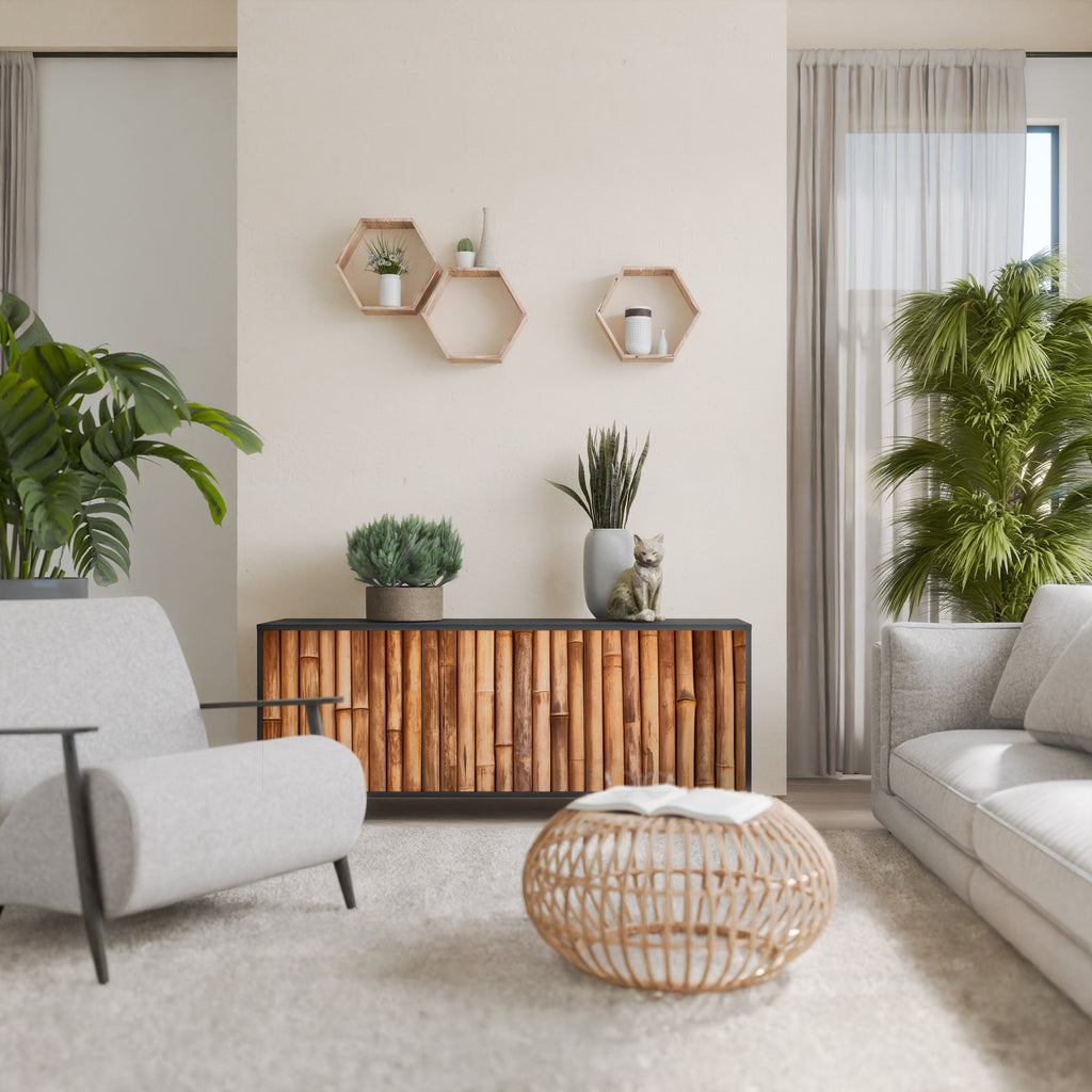 NATURAL WOOD 3-Door Sideboard in Black Finish