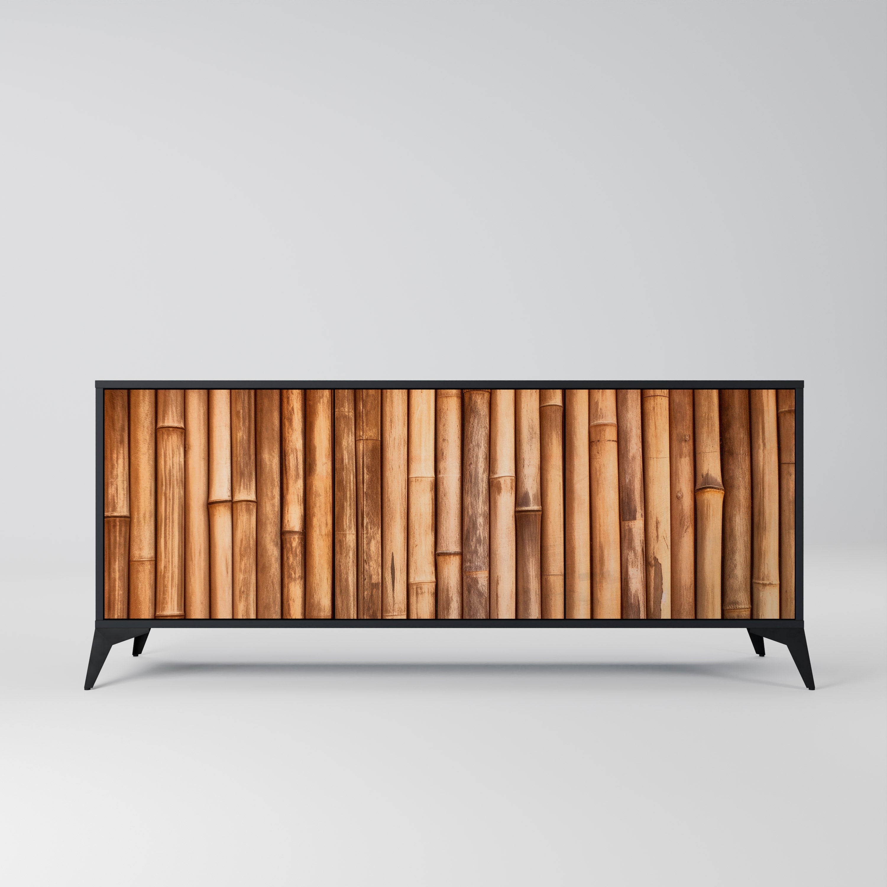 NATURAL WOOD 3-Door Sideboard in Black Finish