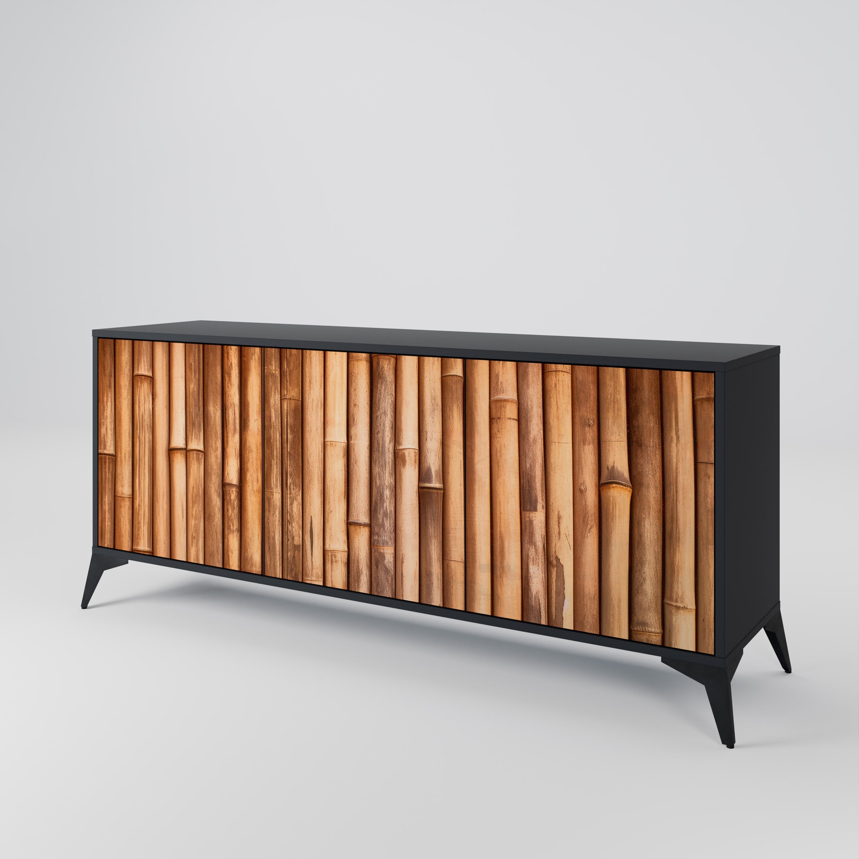 NATURAL WOOD 3-Door Sideboard in Black Finish