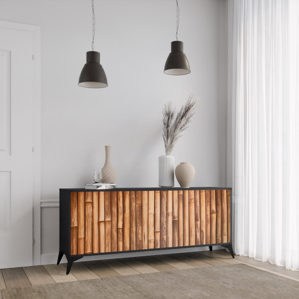 NATURAL WOOD 3-Door Sideboard in Black Finish