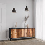 NATURAL WOOD 3-Door Sideboard in Black Finish