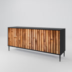 NATURAL WOOD 3-Door Sideboard in Black Finish