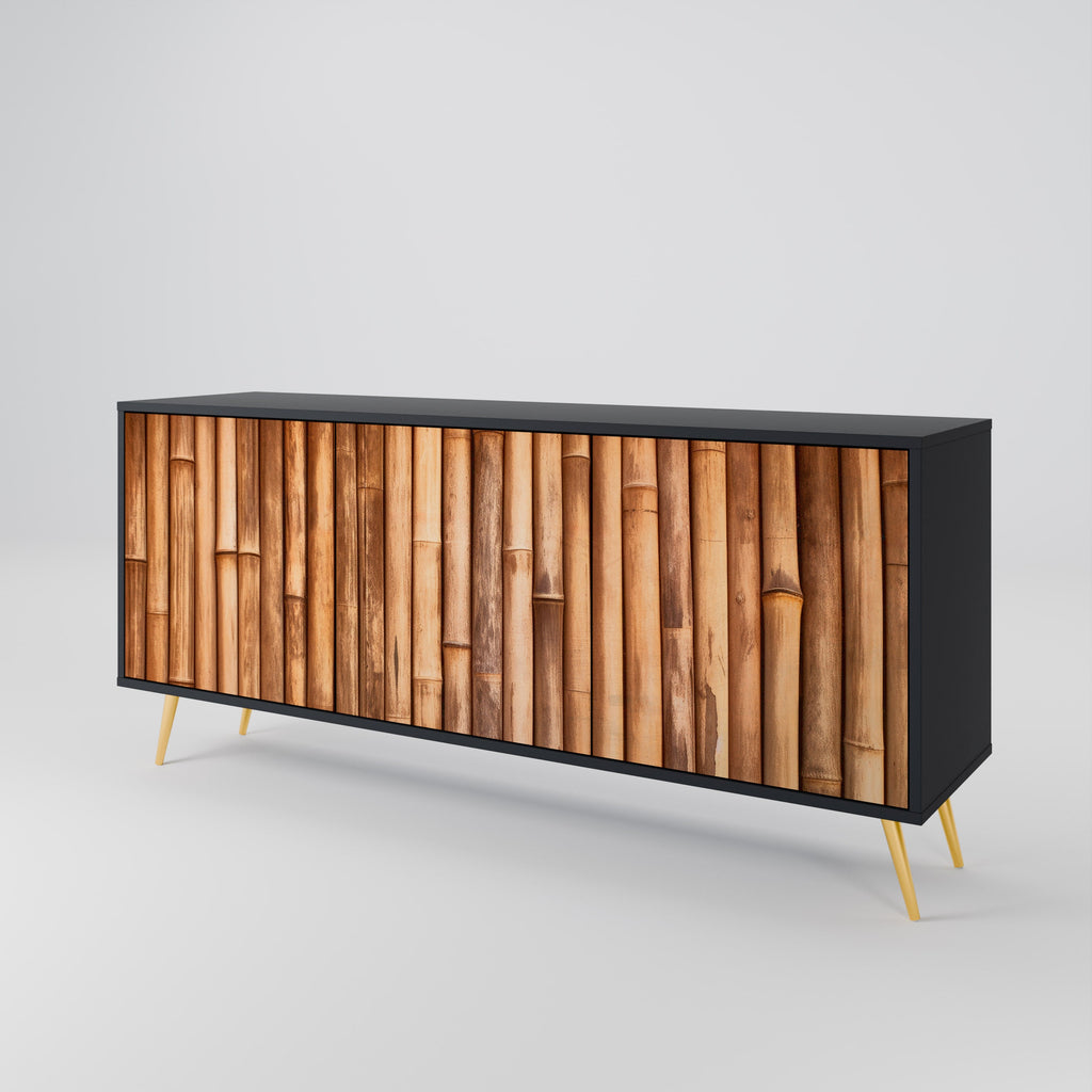 NATURAL WOOD 3-Door Sideboard in Black Finish
