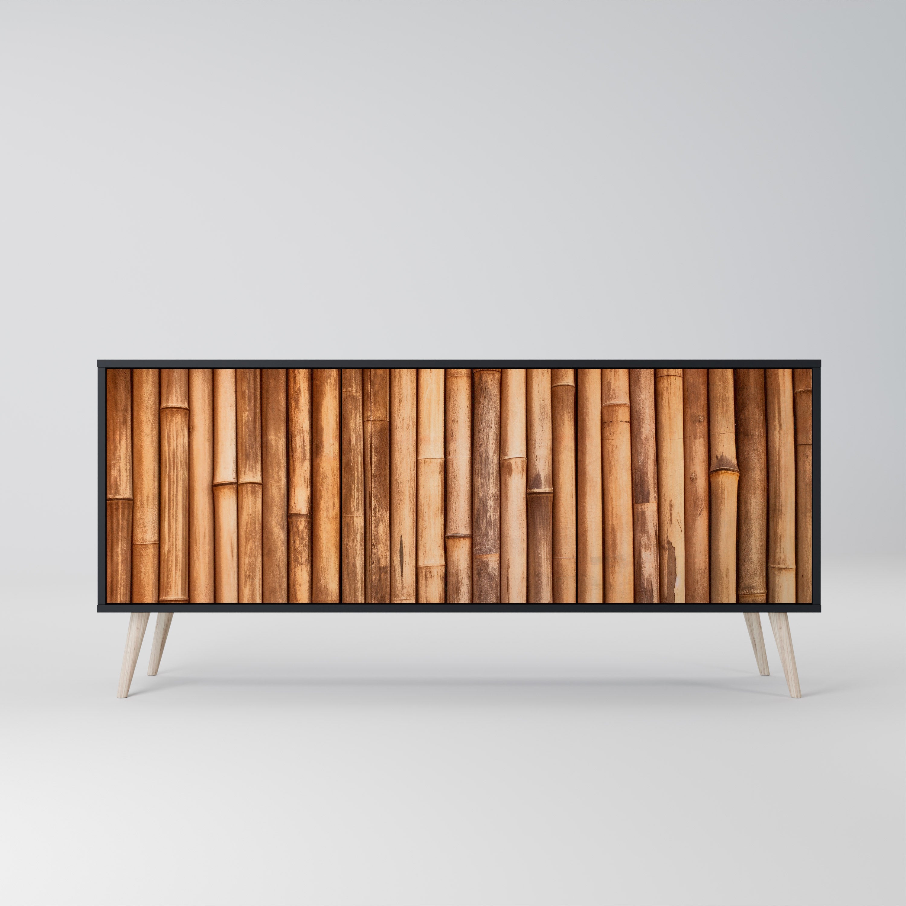 NATURAL WOOD 3-Door Sideboard in Black Finish