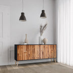NATURAL WOOD 3-Door Sideboard in Black Finish