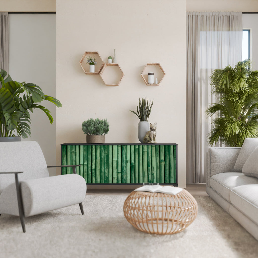 NATURAL GREEN 3-Door Sideboard in Black Finish