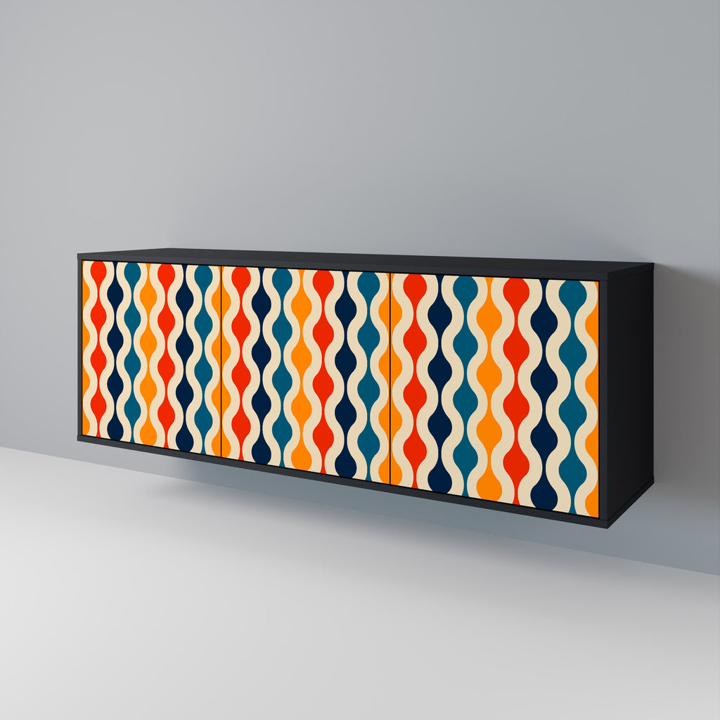 COLORFUL NOSTALGIA 3-Door Sideboard in Black Finish