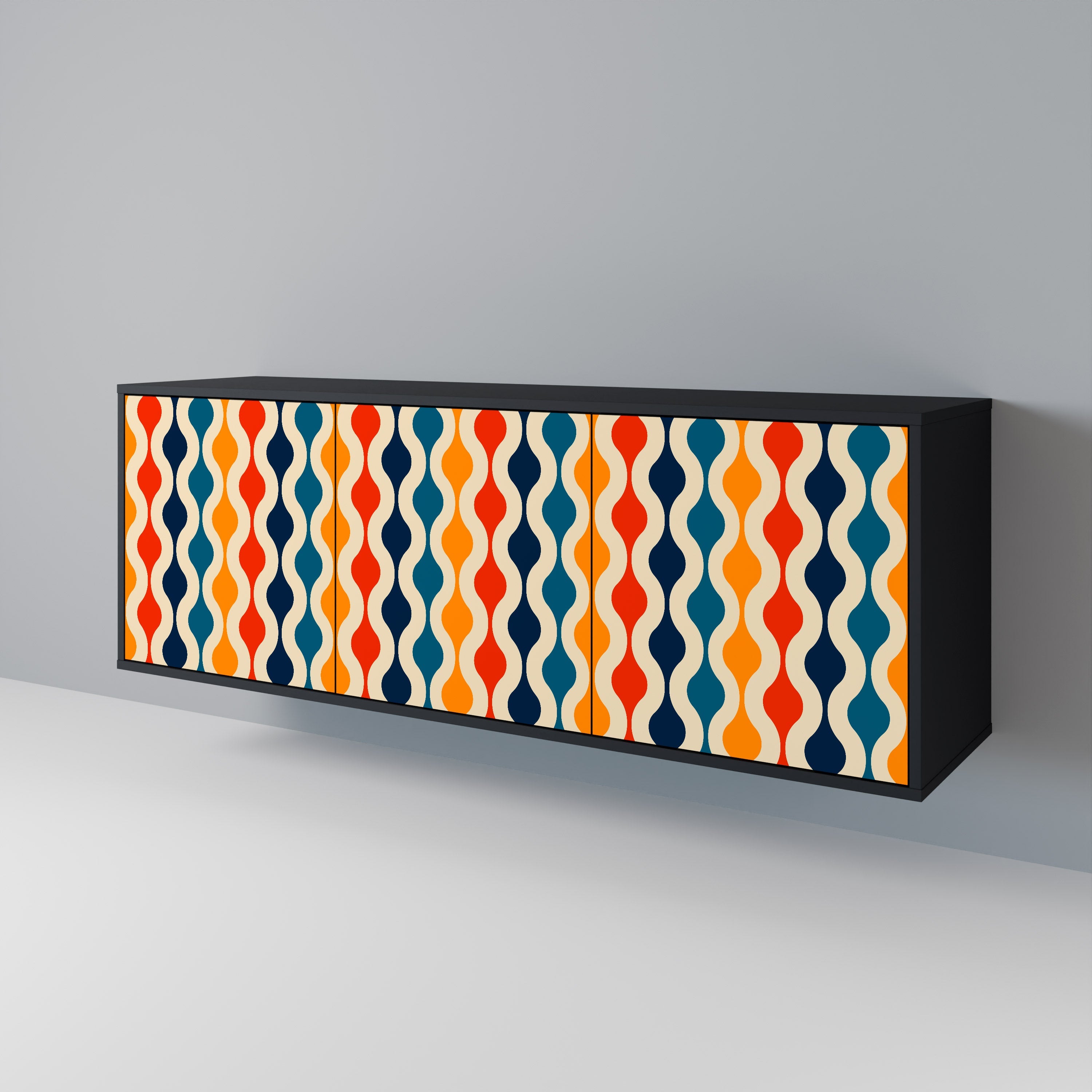 COLORFUL NOSTALGIA 3-Door Sideboard in Black Finish