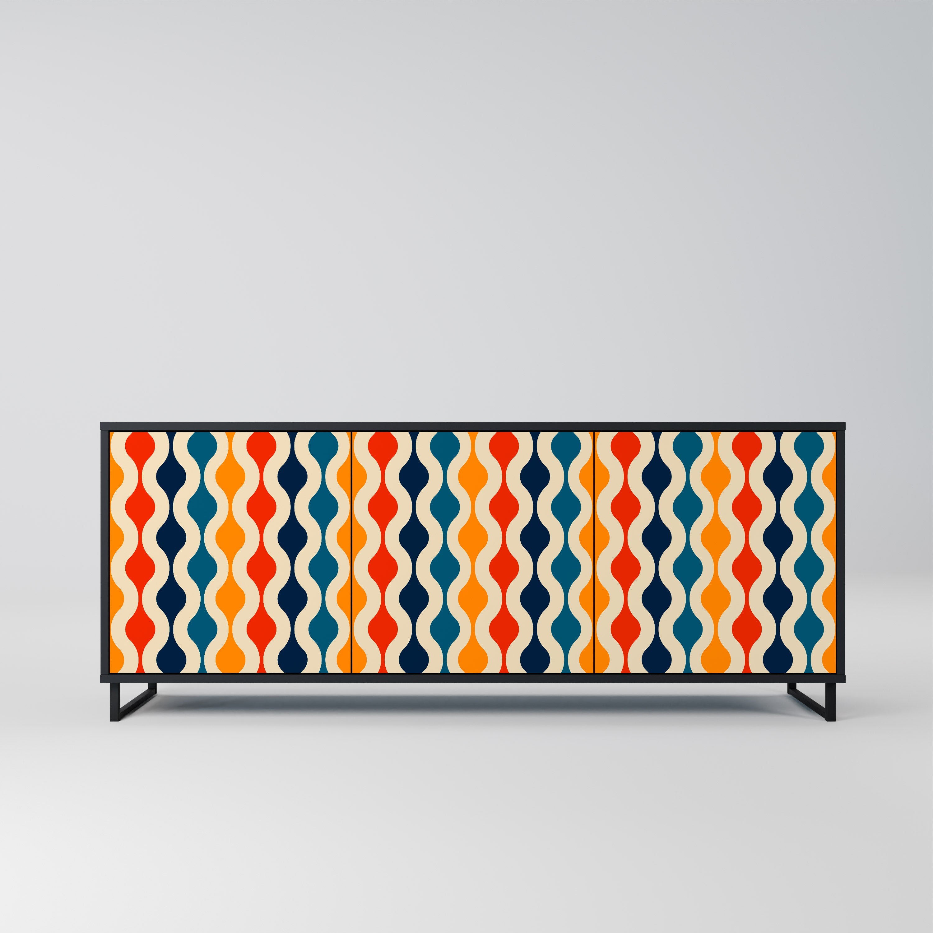 COLORFUL NOSTALGIA 3-Door Sideboard in Black Finish
