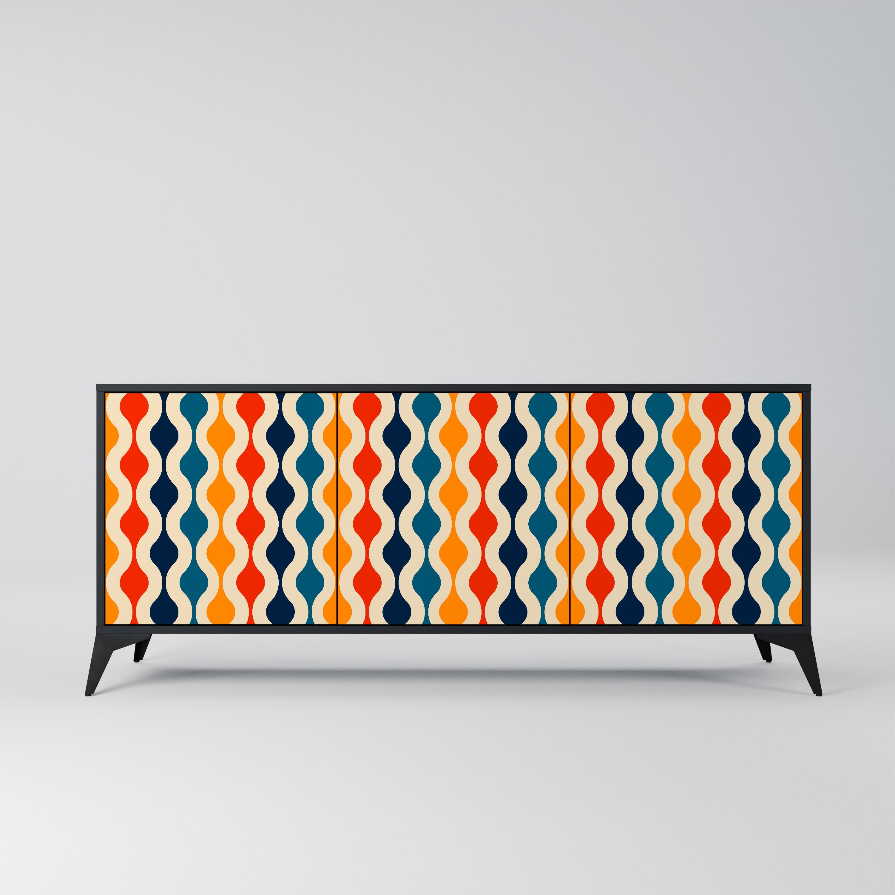 COLORFUL NOSTALGIA 3-Door Sideboard in Black Finish