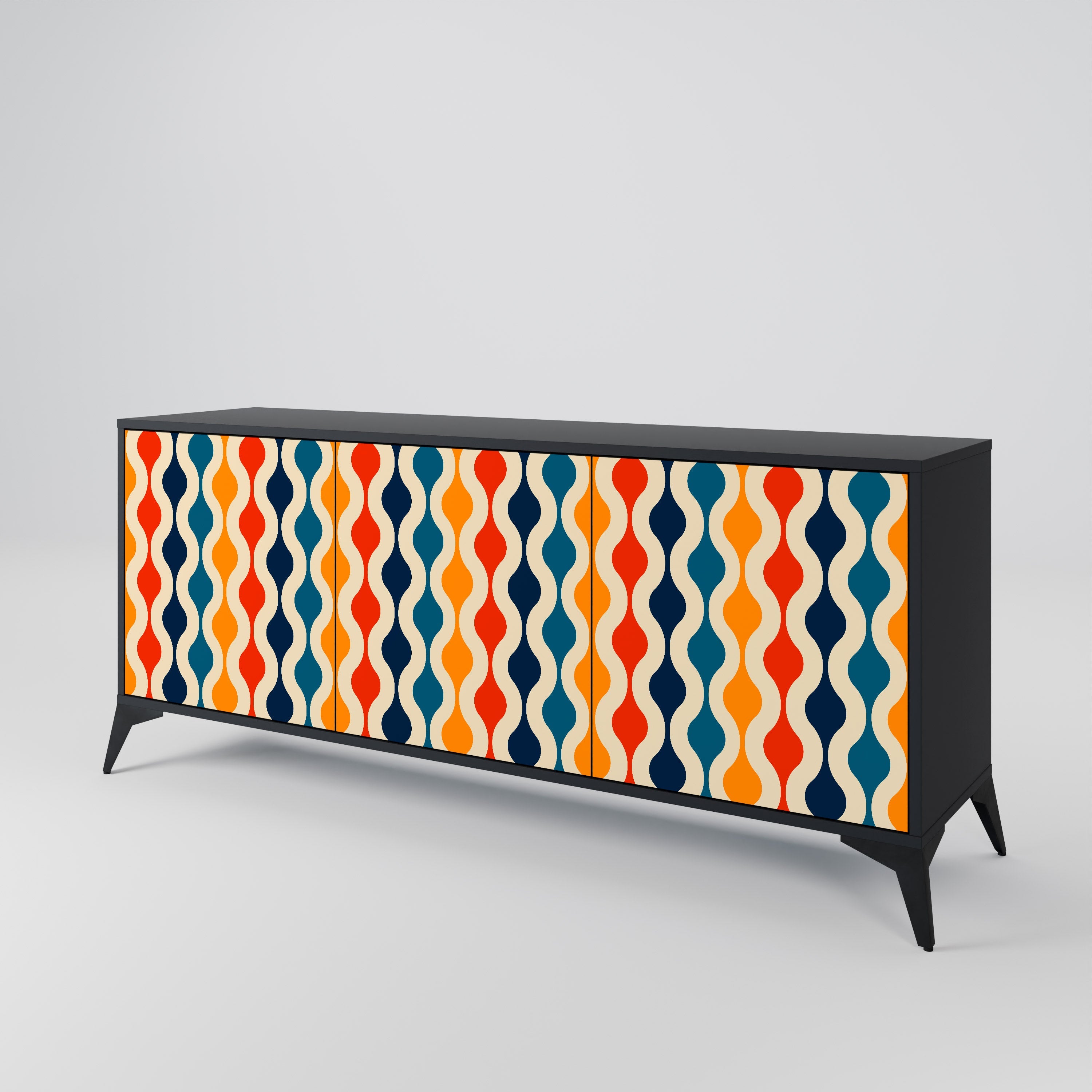 COLORFUL NOSTALGIA 3-Door Sideboard in Black Finish