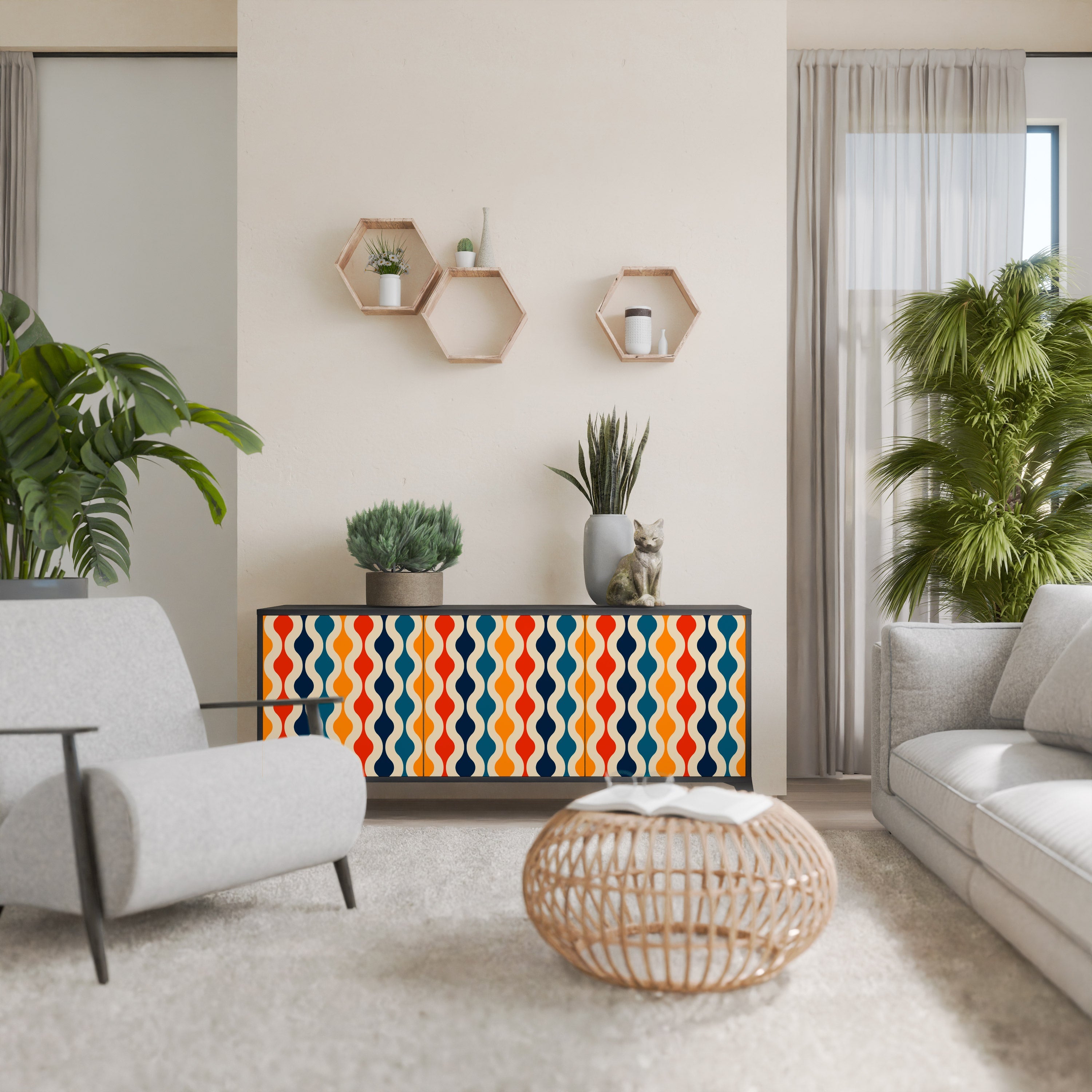COLORFUL NOSTALGIA 3-Door Sideboard in Black Finish