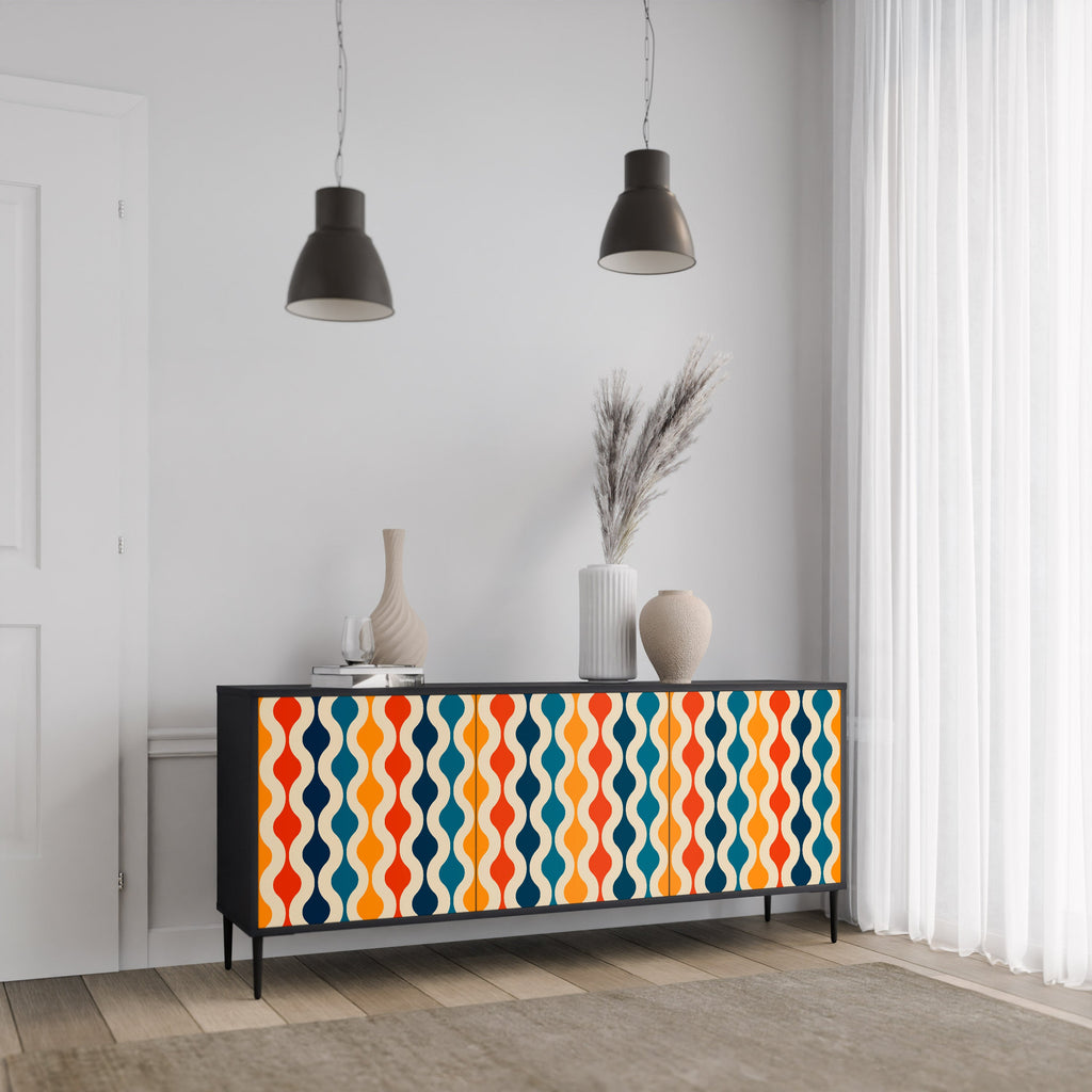 COLORFUL NOSTALGIA 3-Door Sideboard in Black Finish