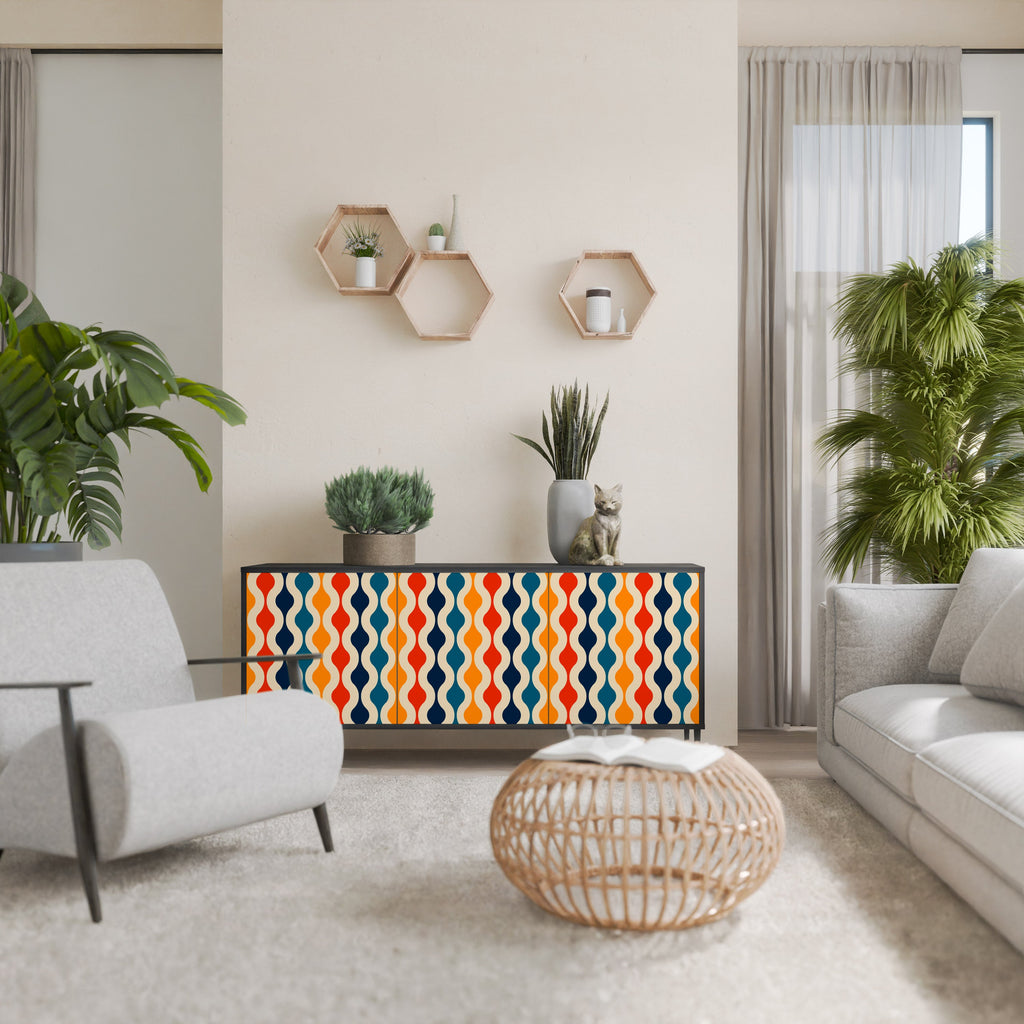 COLORFUL NOSTALGIA 3-Door Sideboard in Black Finish