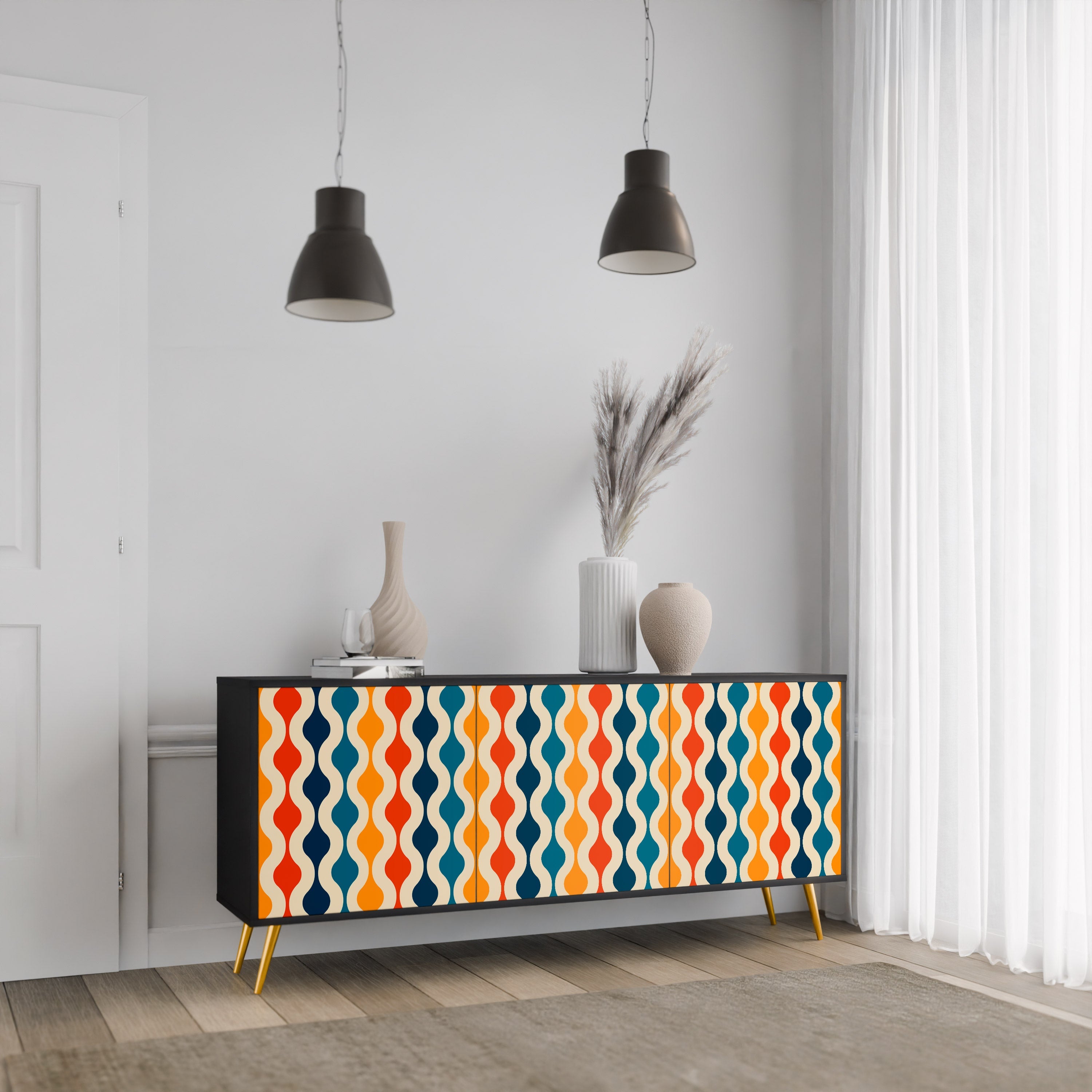 COLORFUL NOSTALGIA 3-Door Sideboard in Black Finish