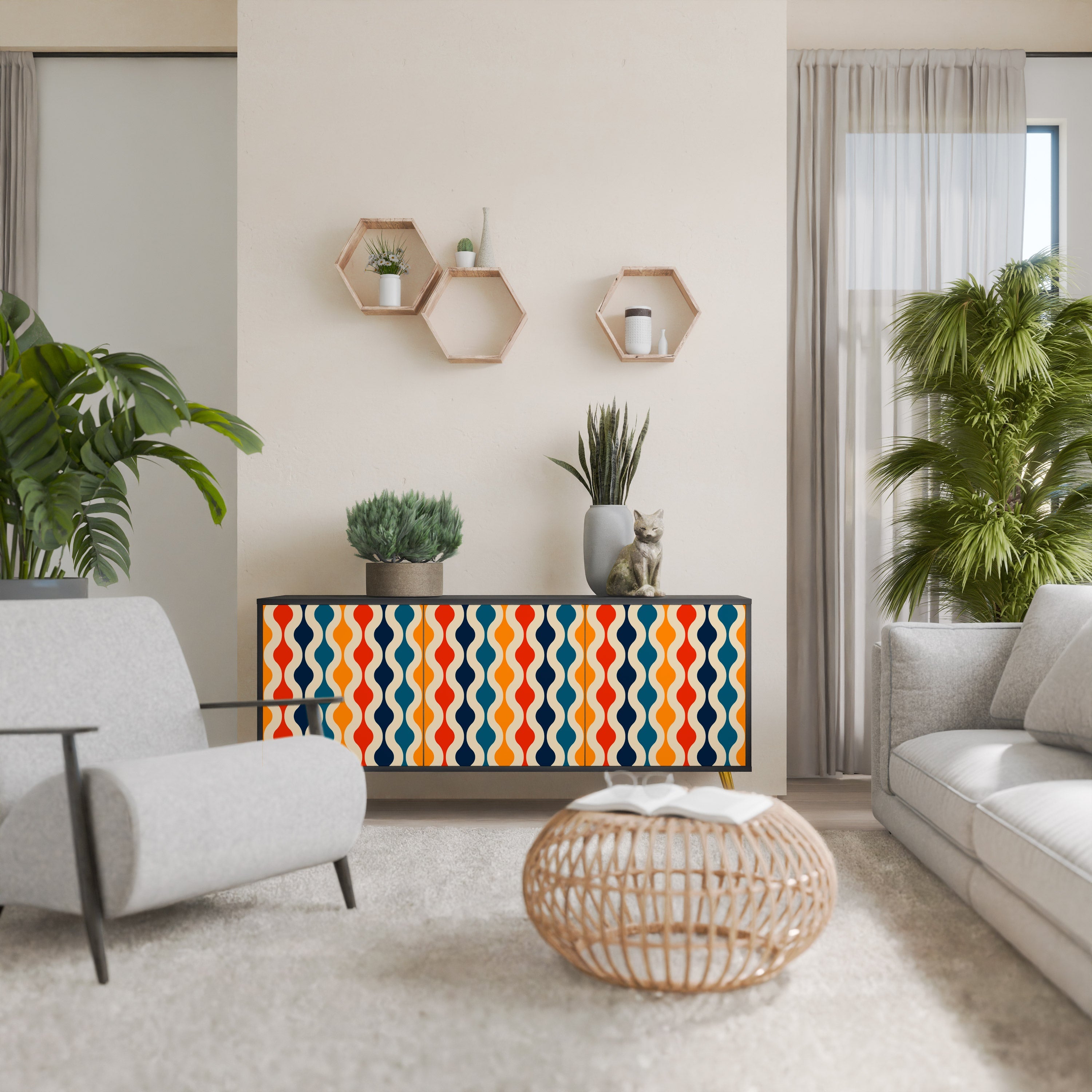 COLORFUL NOSTALGIA 3-Door Sideboard in Black Finish