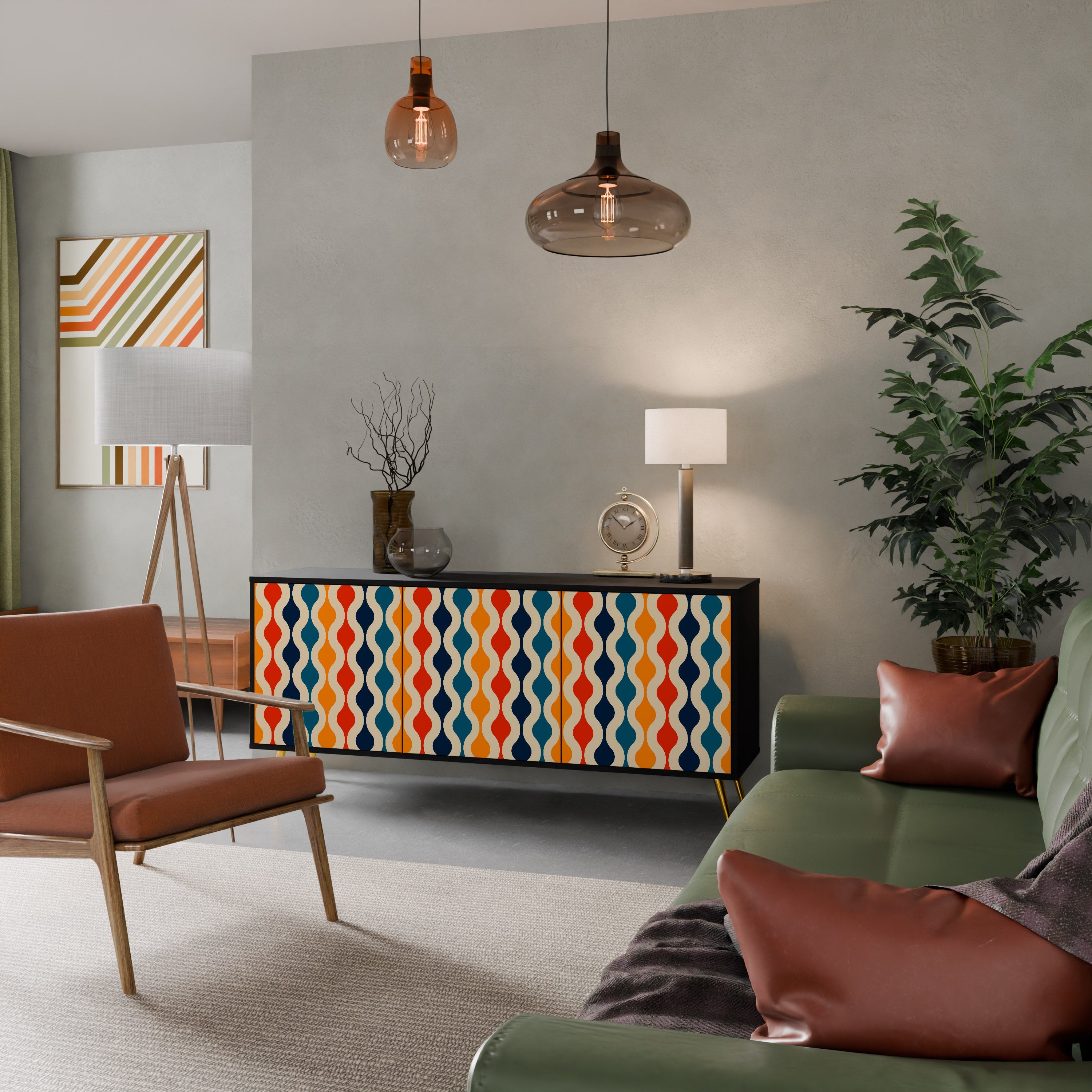 COLORFUL NOSTALGIA 3-Door Sideboard in Black Finish