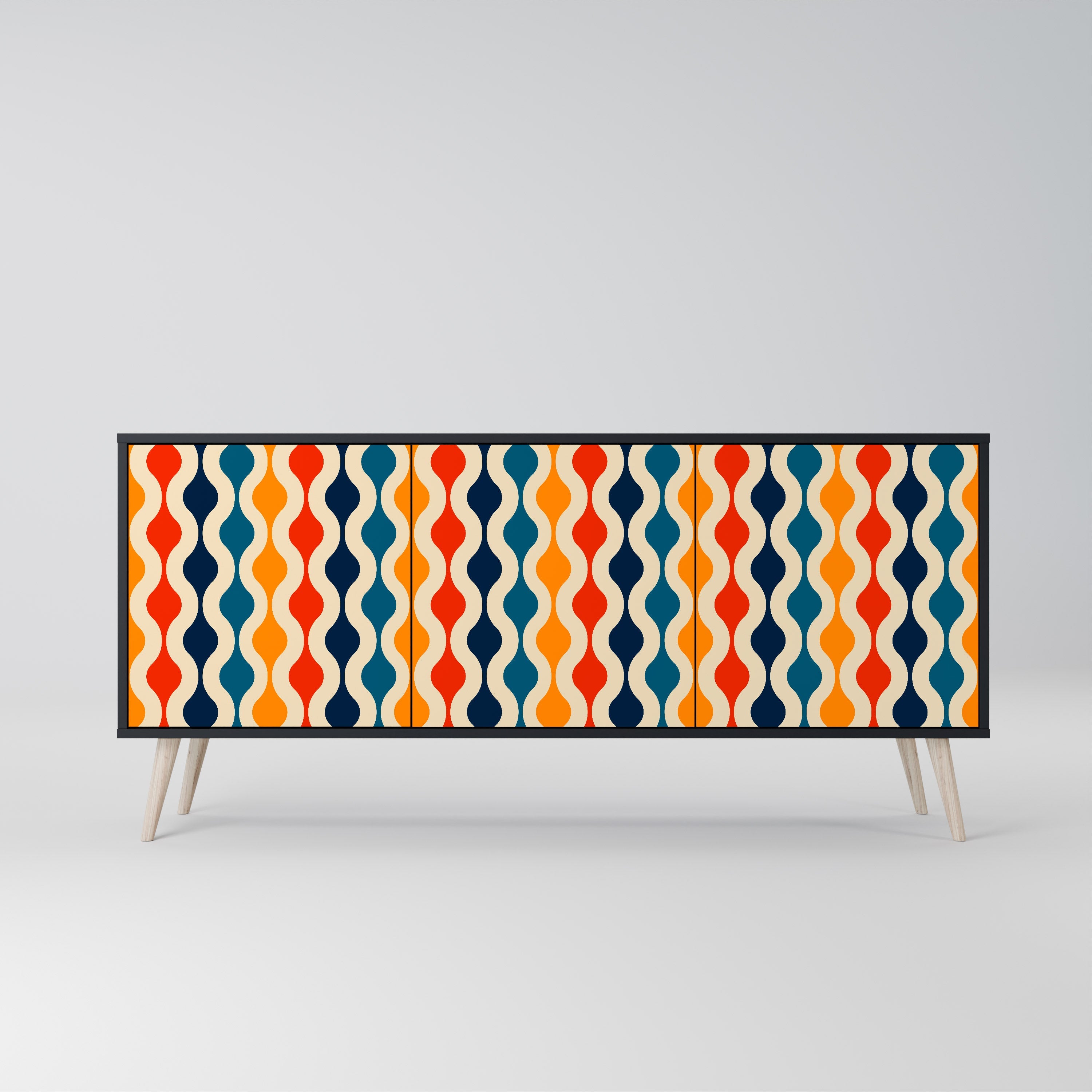 COLORFUL NOSTALGIA 3-Door Sideboard in Black Finish