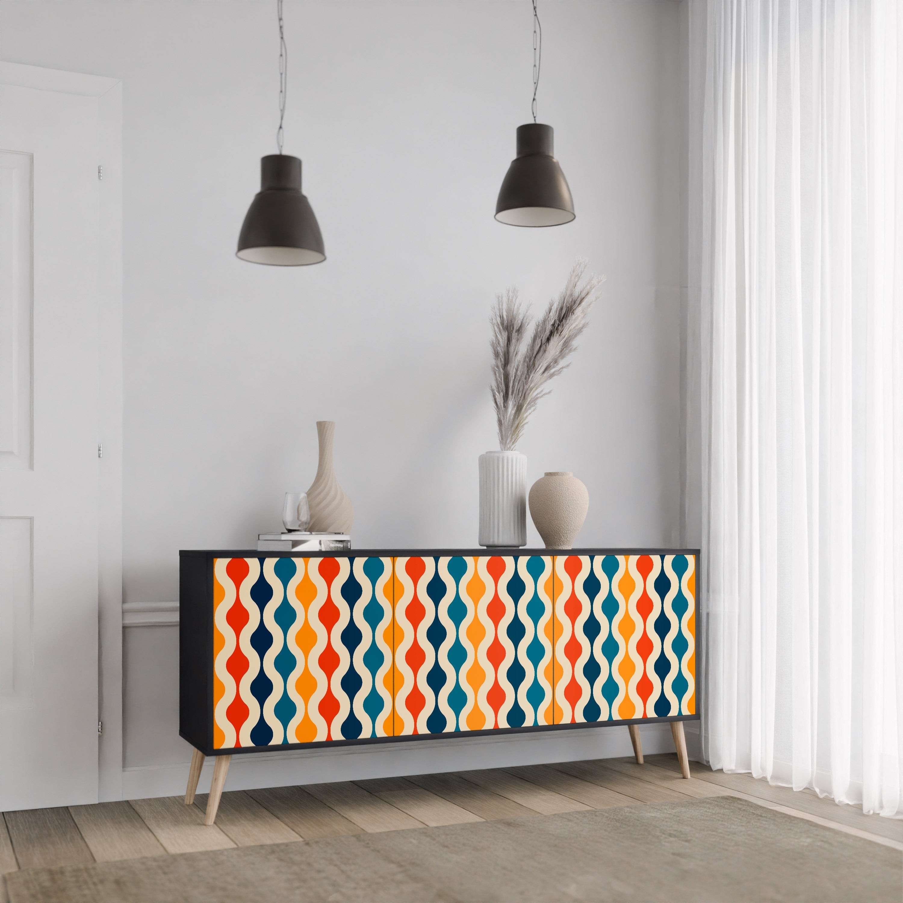 COLORFUL NOSTALGIA 3-Door Sideboard in Black Finish