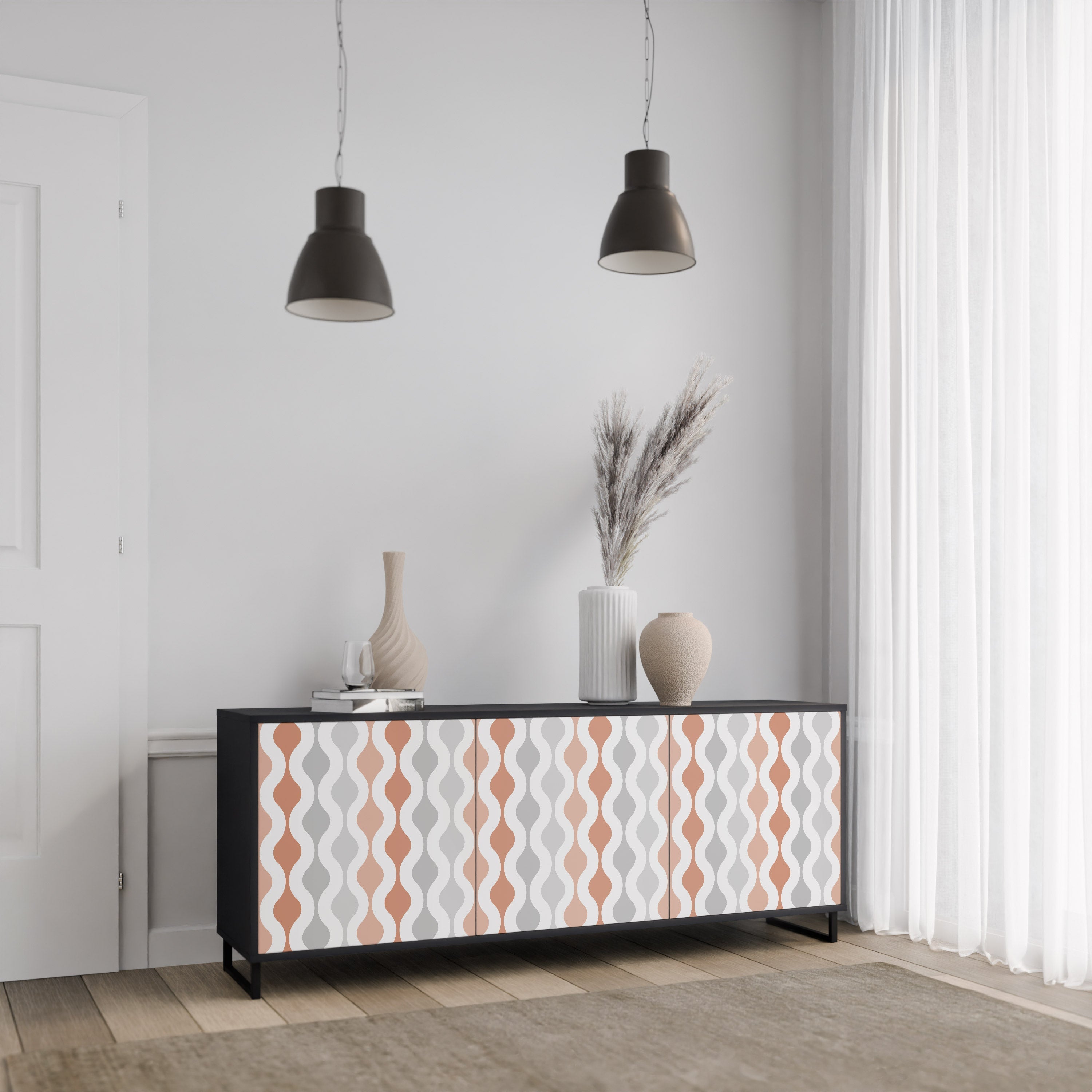HAZY NOSTALGIA 3-Door Sideboard in Black Finish