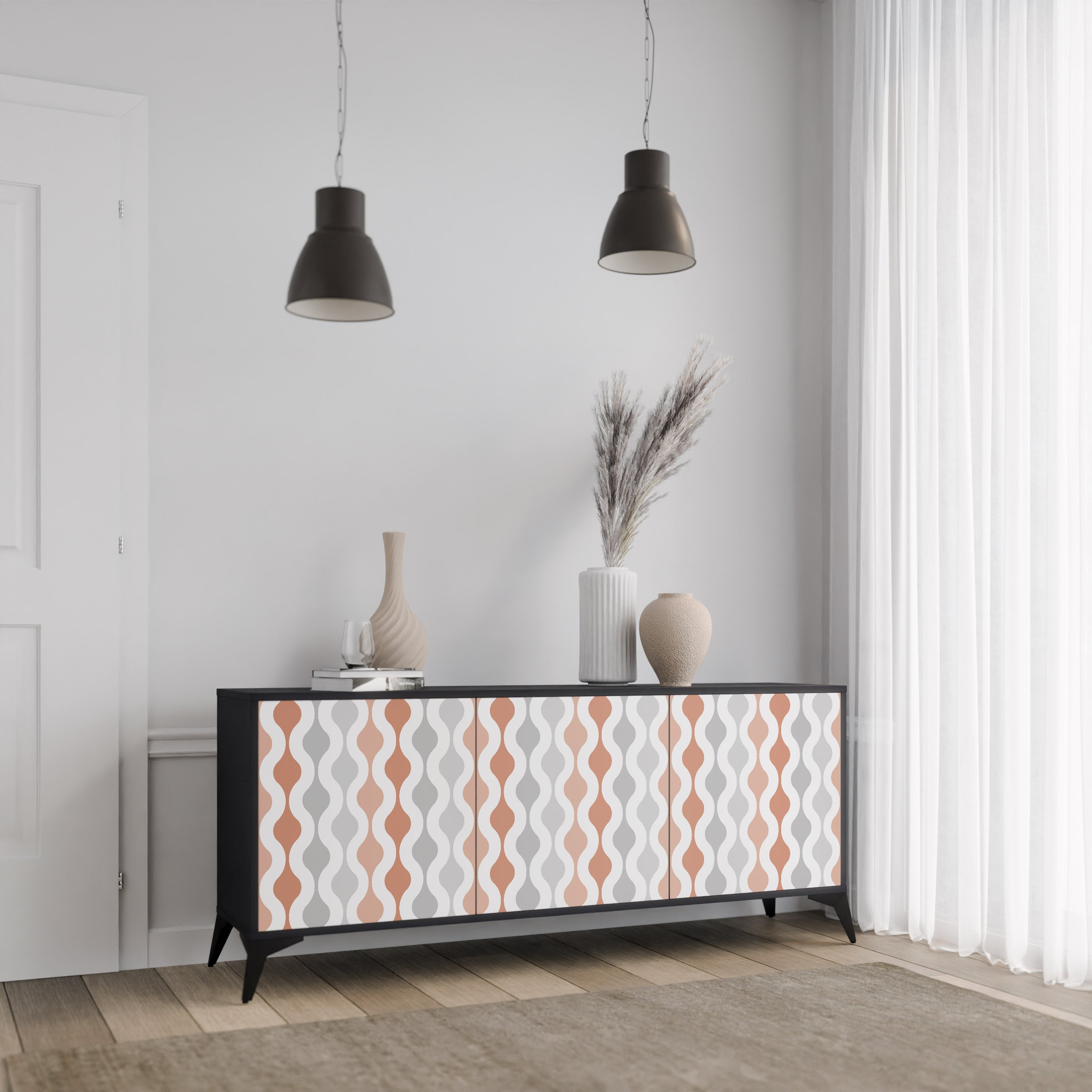 HAZY NOSTALGIA 3-Door Sideboard in Black Finish