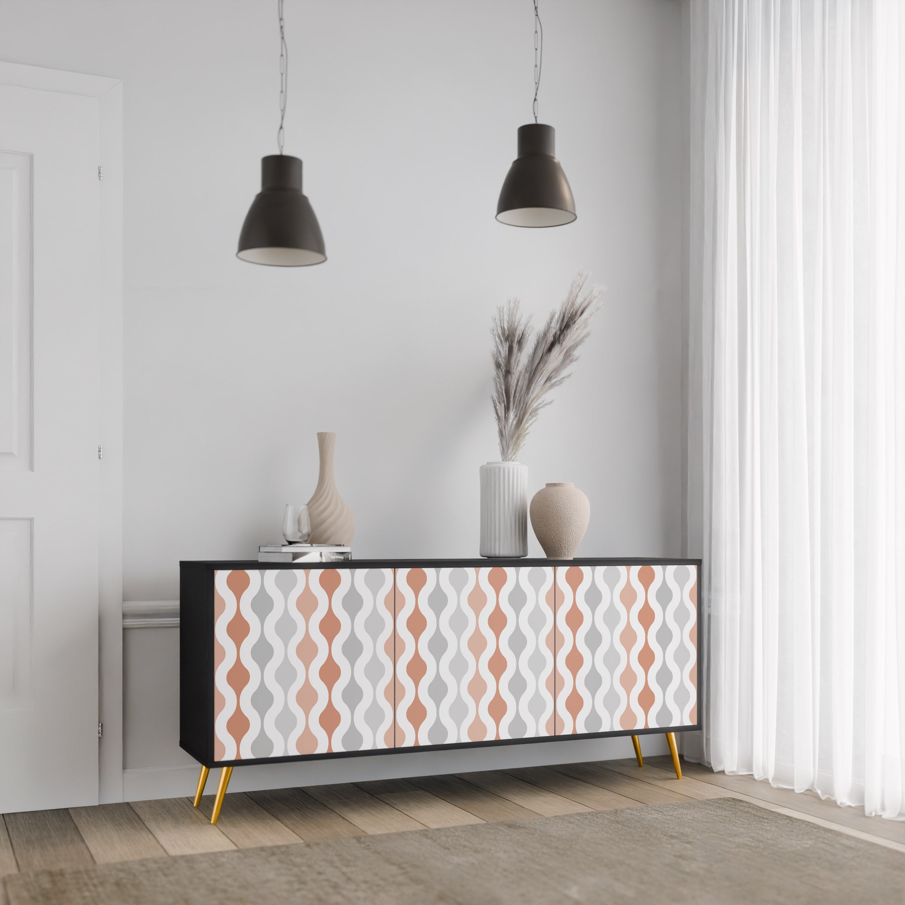 HAZY NOSTALGIA 3-Door Sideboard in Black Finish