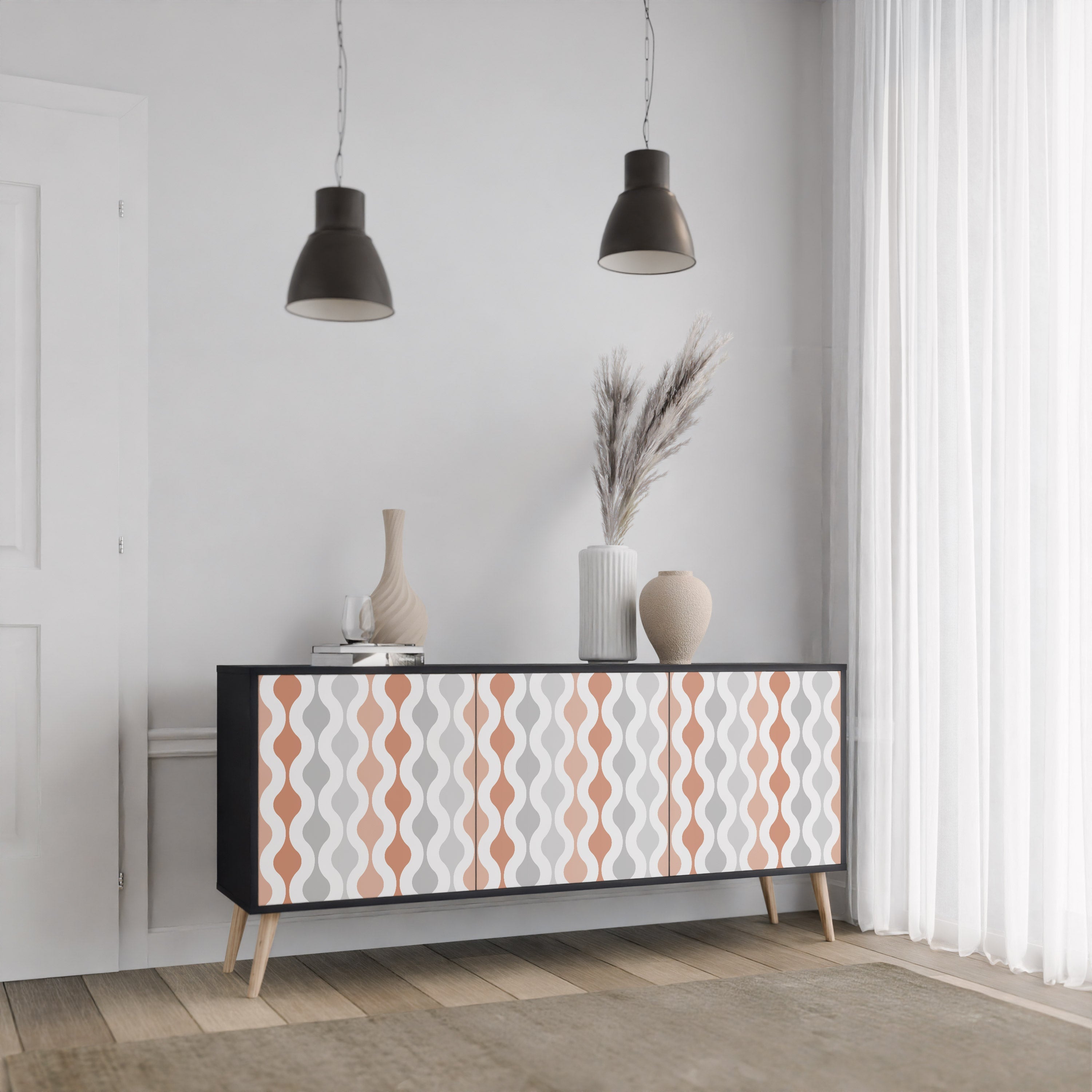 HAZY NOSTALGIA 3-Door Sideboard in Black Finish